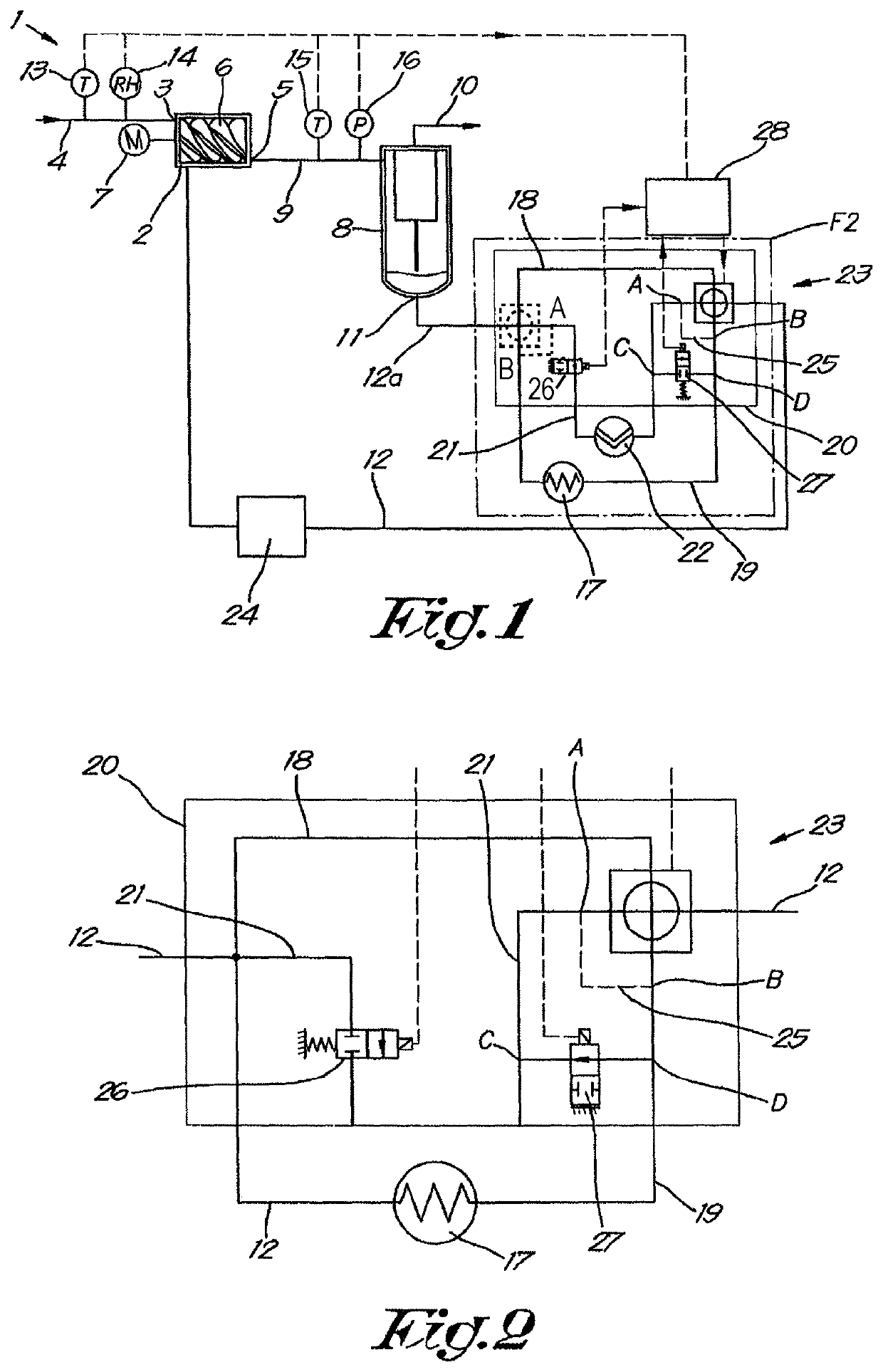 Method and device for controlling the oil temperature of an oil-injected compressor installation or vacuum pump using a flow distributor