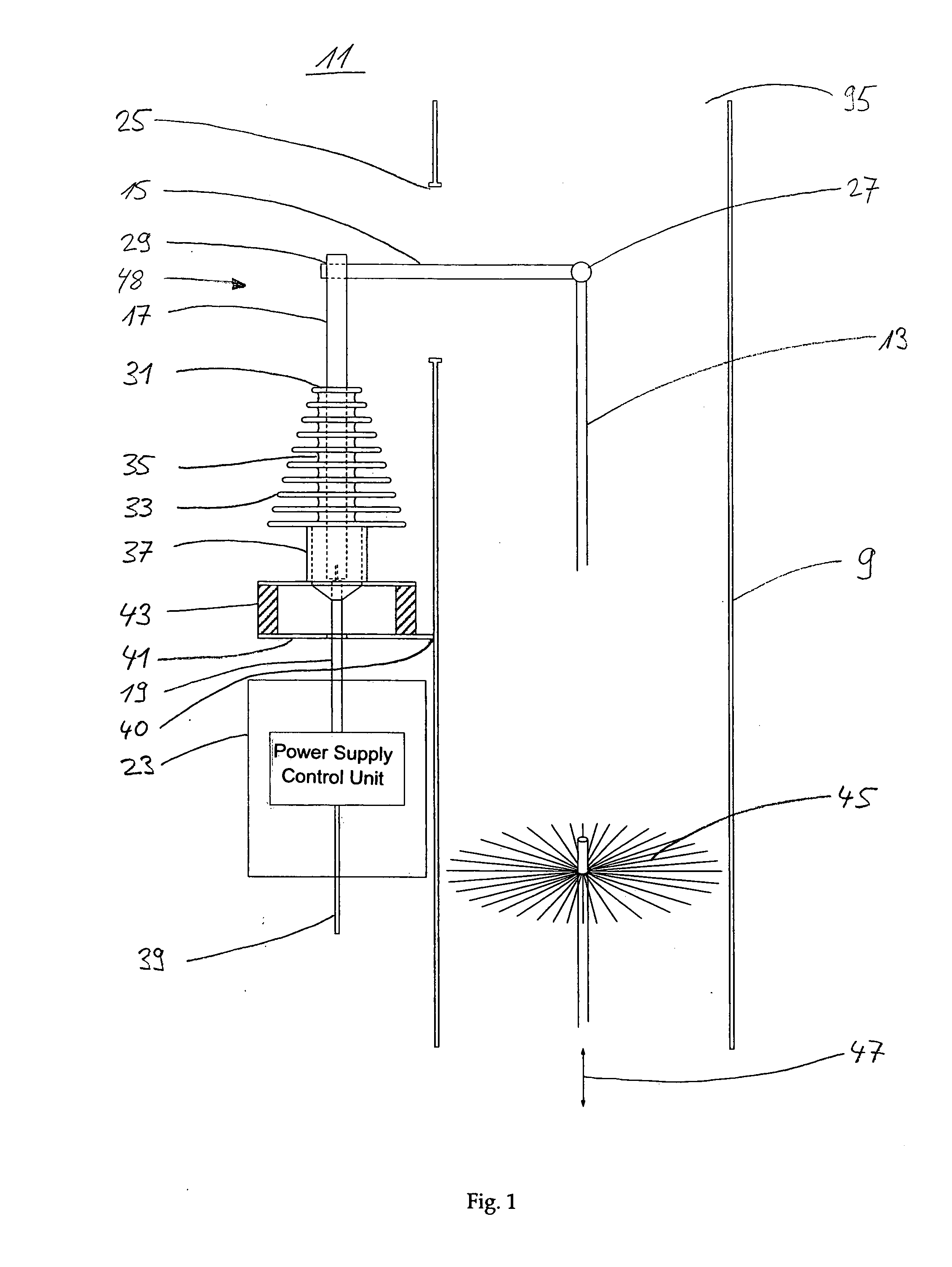 Electrostatic fine dust filter system, retainer for an electrode, and electrode therefor