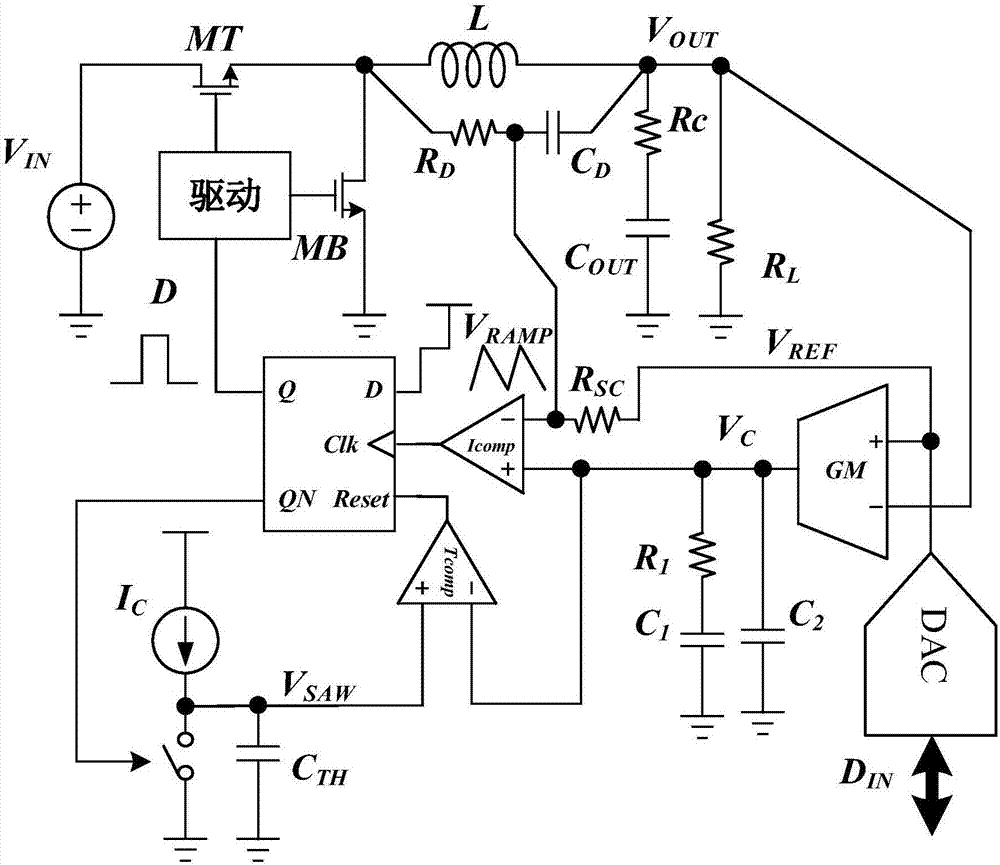 Buck converter with connection time being controlled