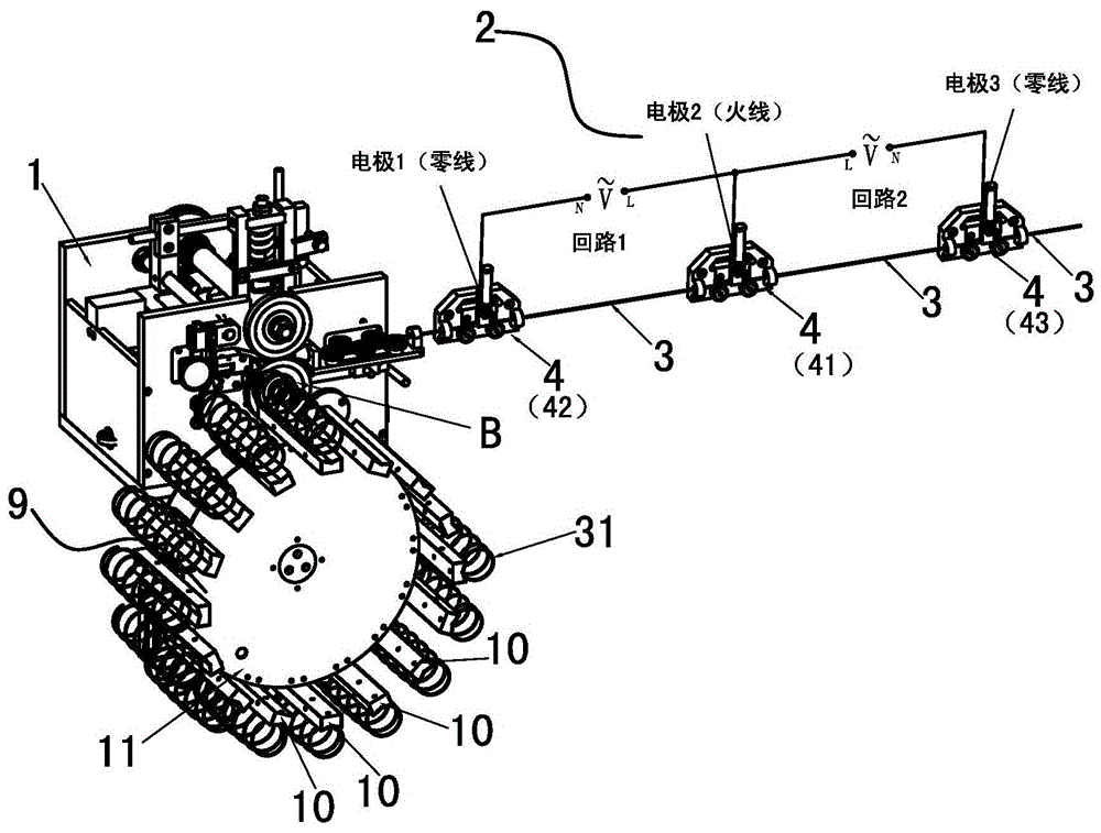 Spring steel wire heating winding and cooling transfer device