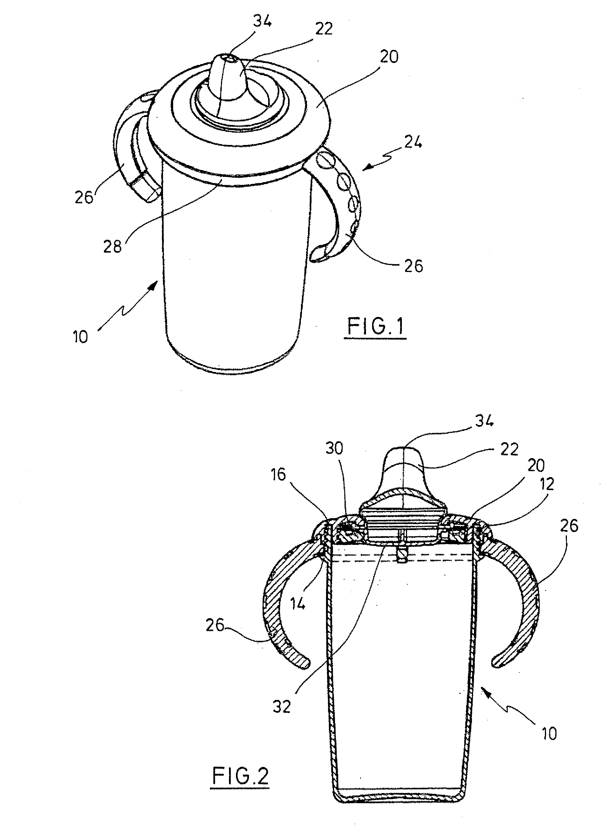 Closure system for a children's drinking bottle or a children's drinking cup