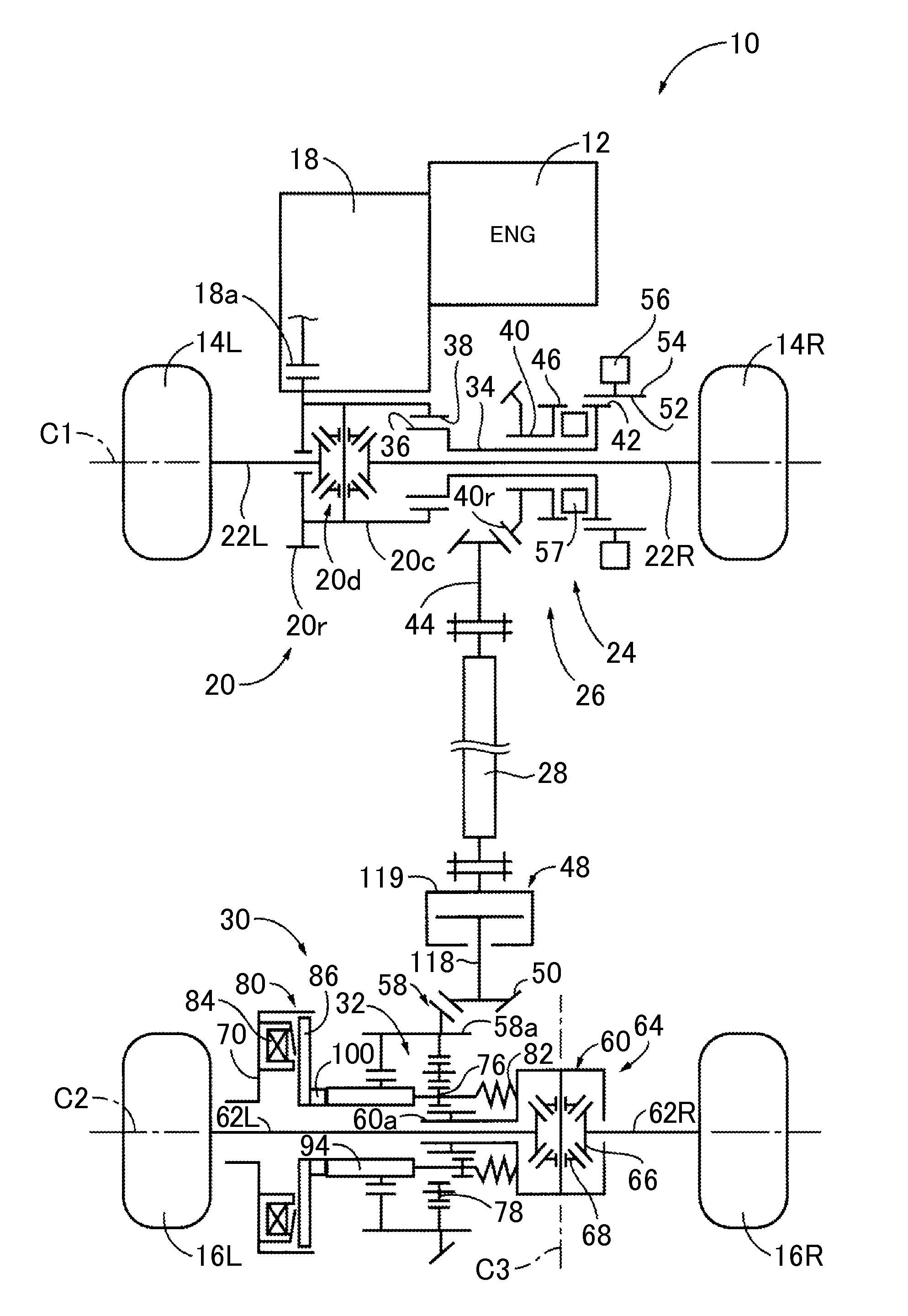 Auxiliary drive wheel-side differential unit for four-wheel drive vehicle