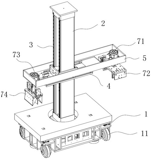 Wall building robot with telescopic arm and wall building method thereof
