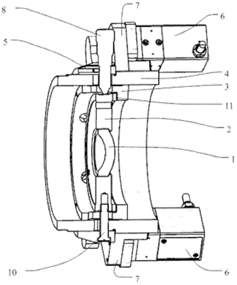 Optical element axial adjusting device with aligning function