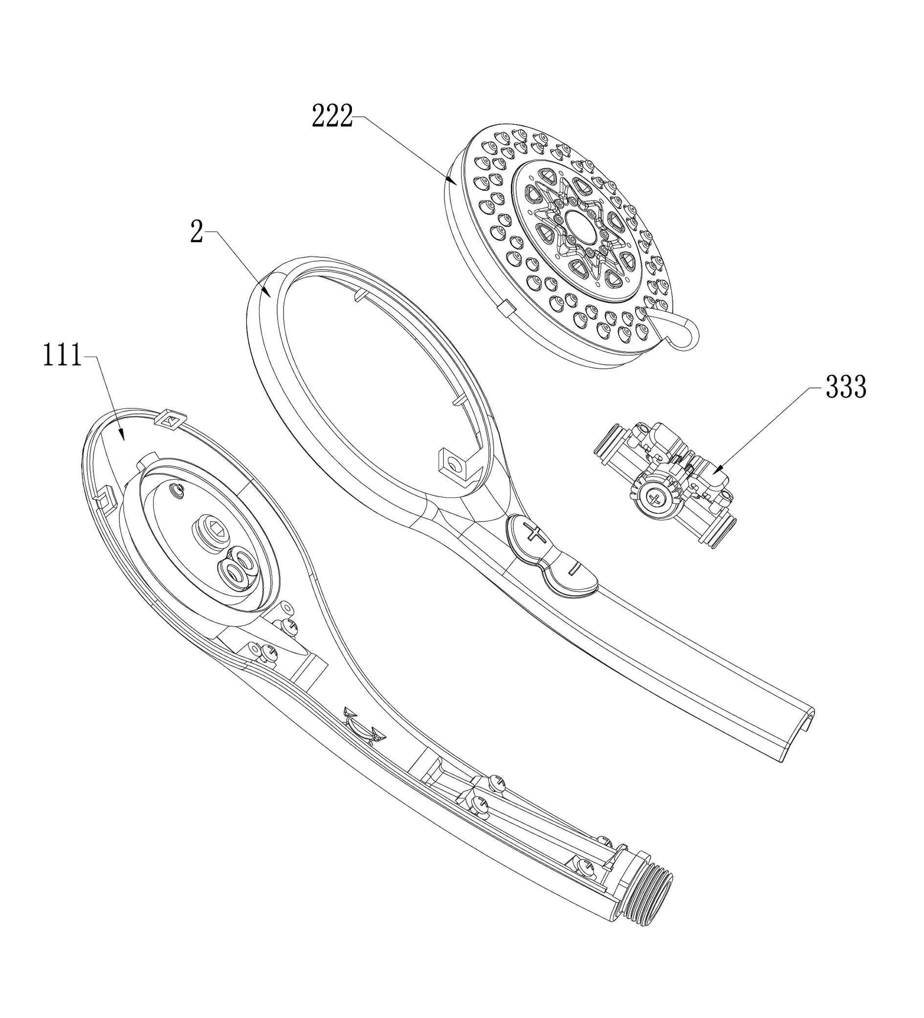 Button controlled flow shower head