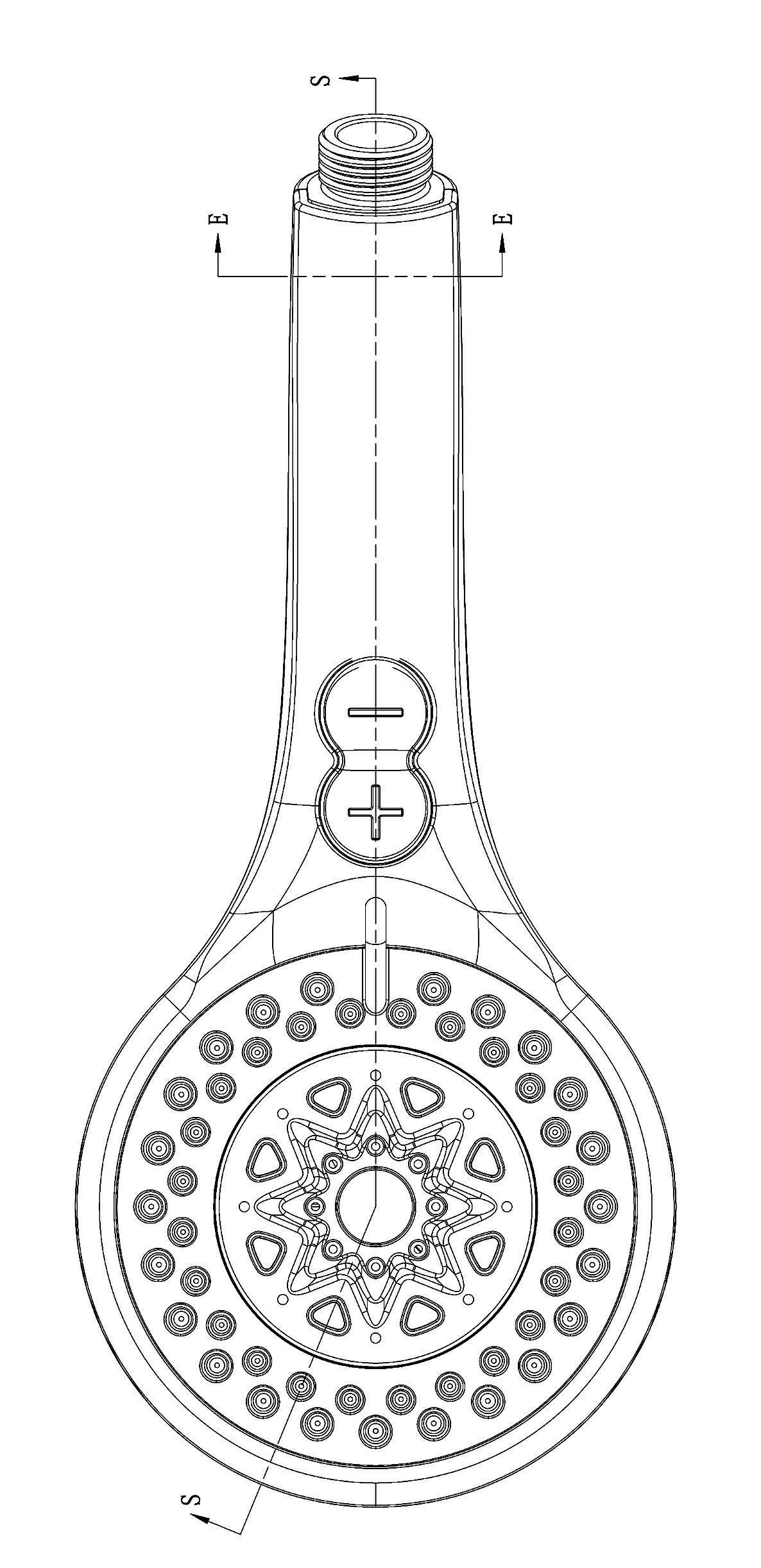 Button controlled flow shower head