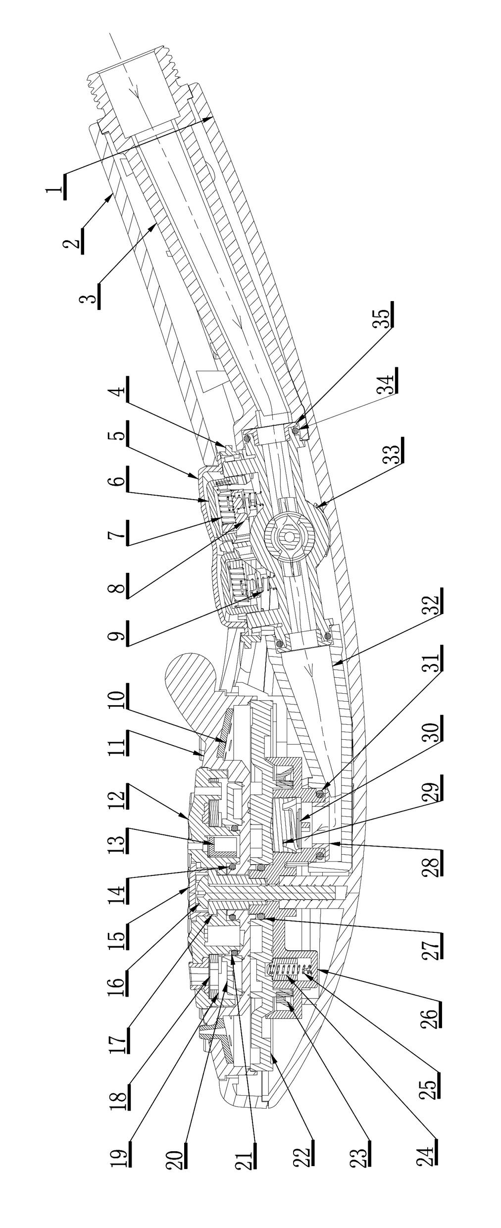 Button controlled flow shower head