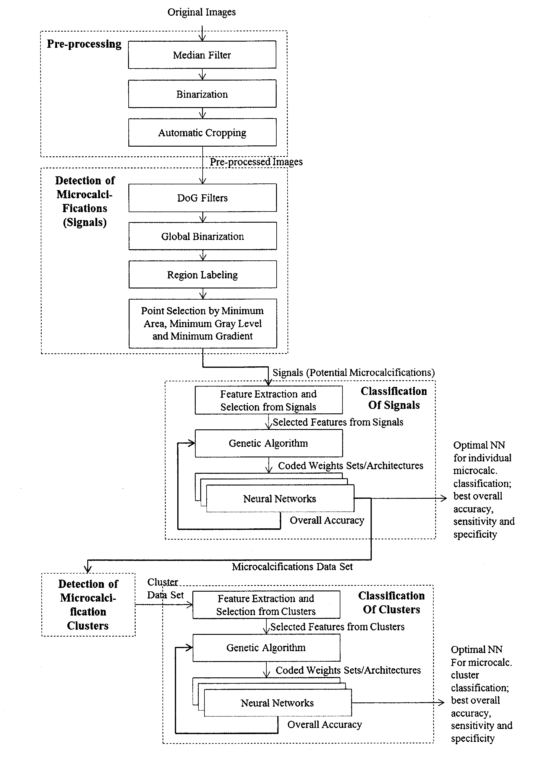 Method for the detection and classification of microcalcification clusters in digital mammograms