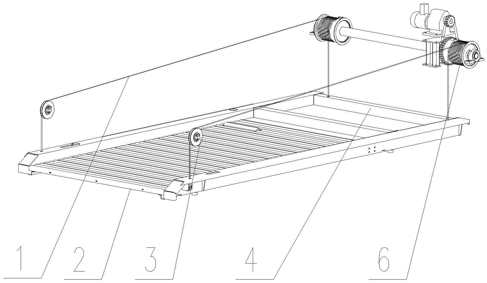 A winch-driven wire rope hoisting and fixing device