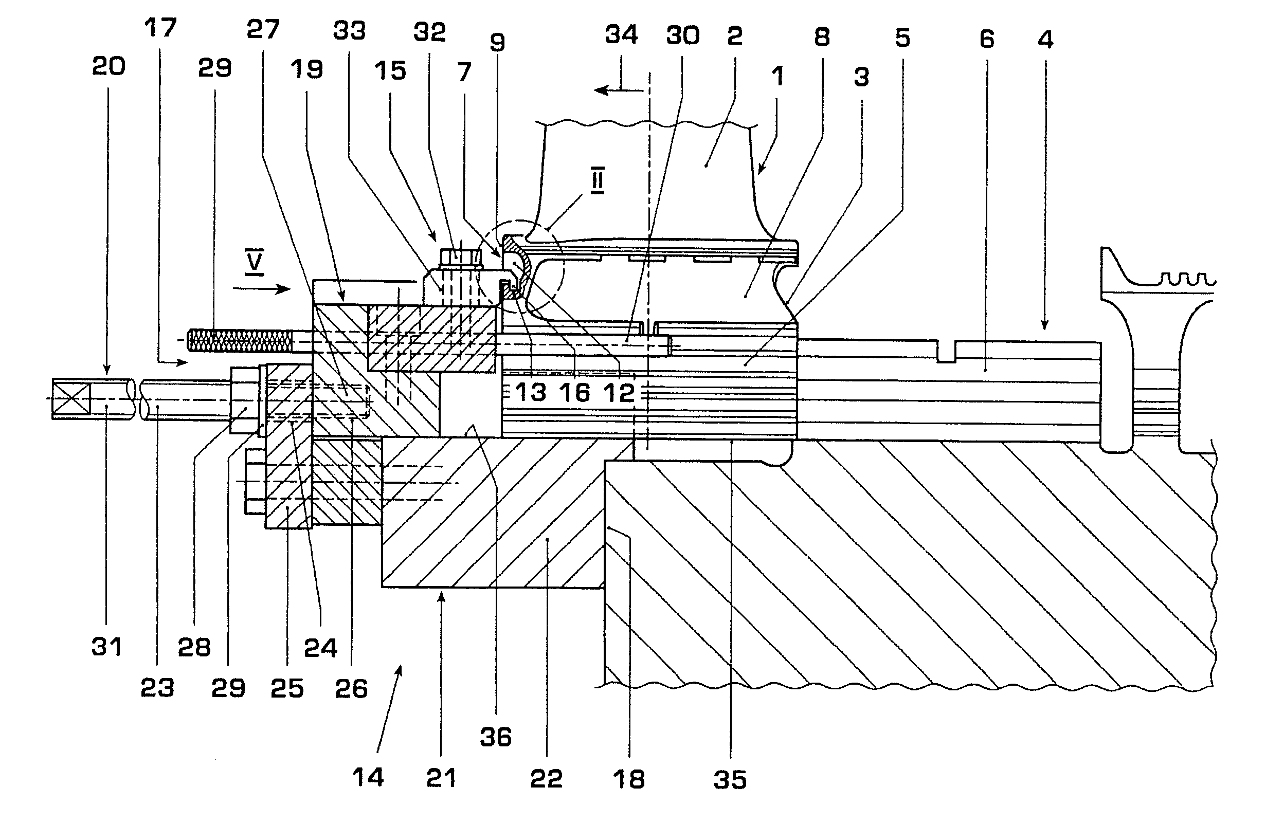 Rotor blade for a flow machine, and an associated pulling-off tool