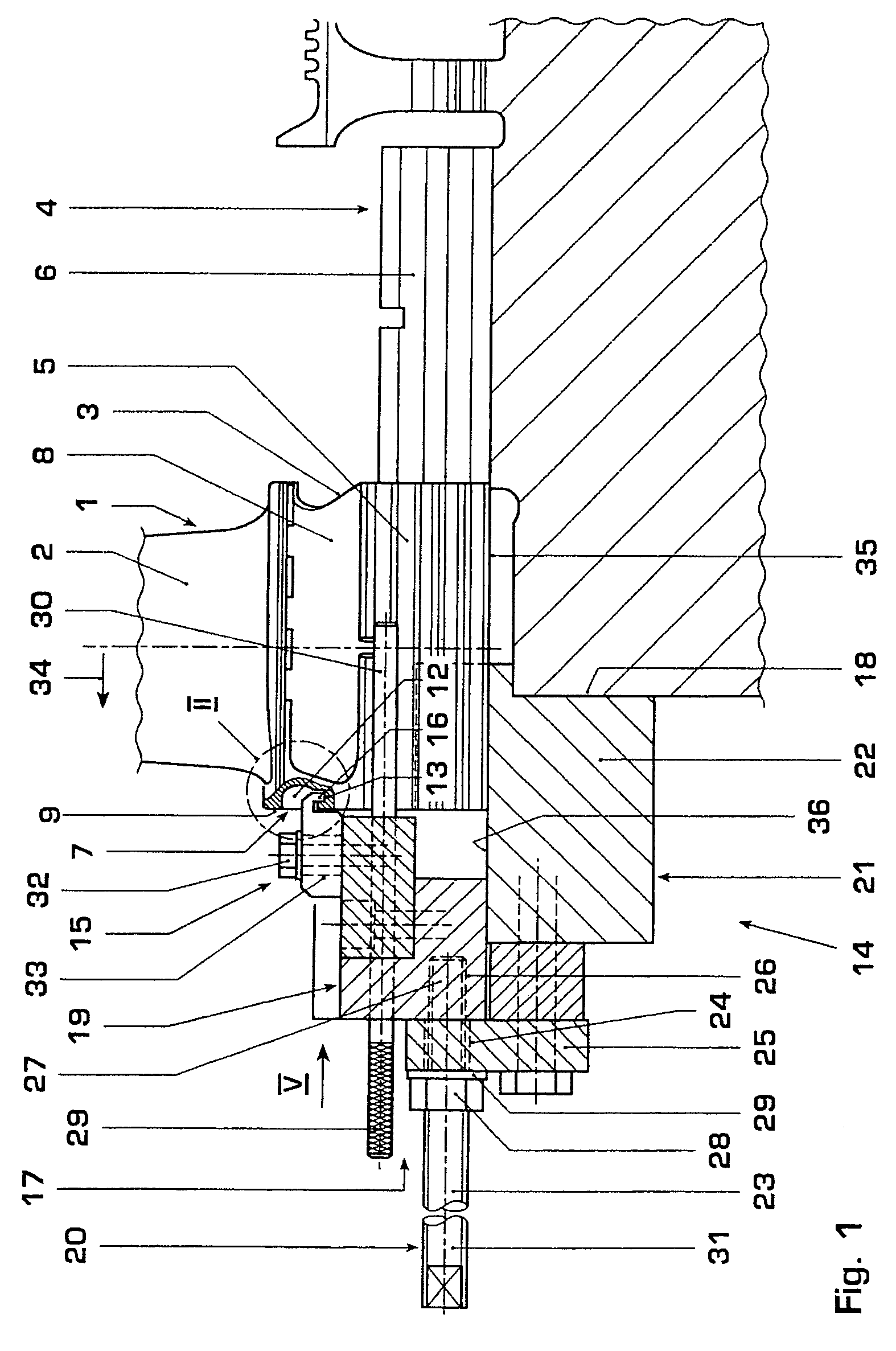Rotor blade for a flow machine, and an associated pulling-off tool