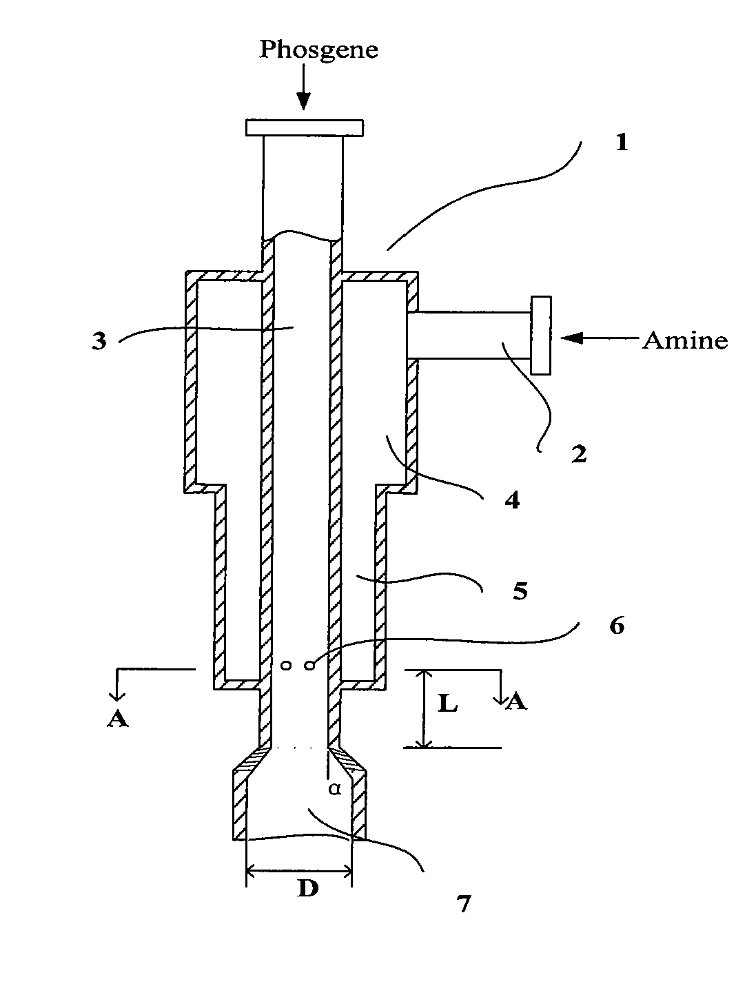Jet reactor with flow ducts and process for preparing isocyanates using it