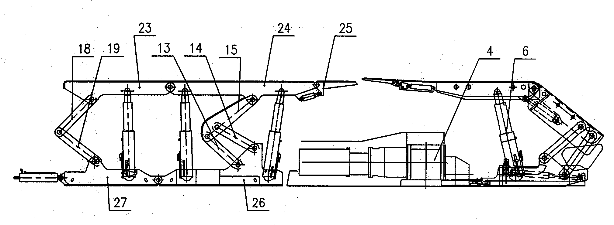 Cross side dumping arrangement coordinated mode of rear conveyer of fully mechanized working face and support structure