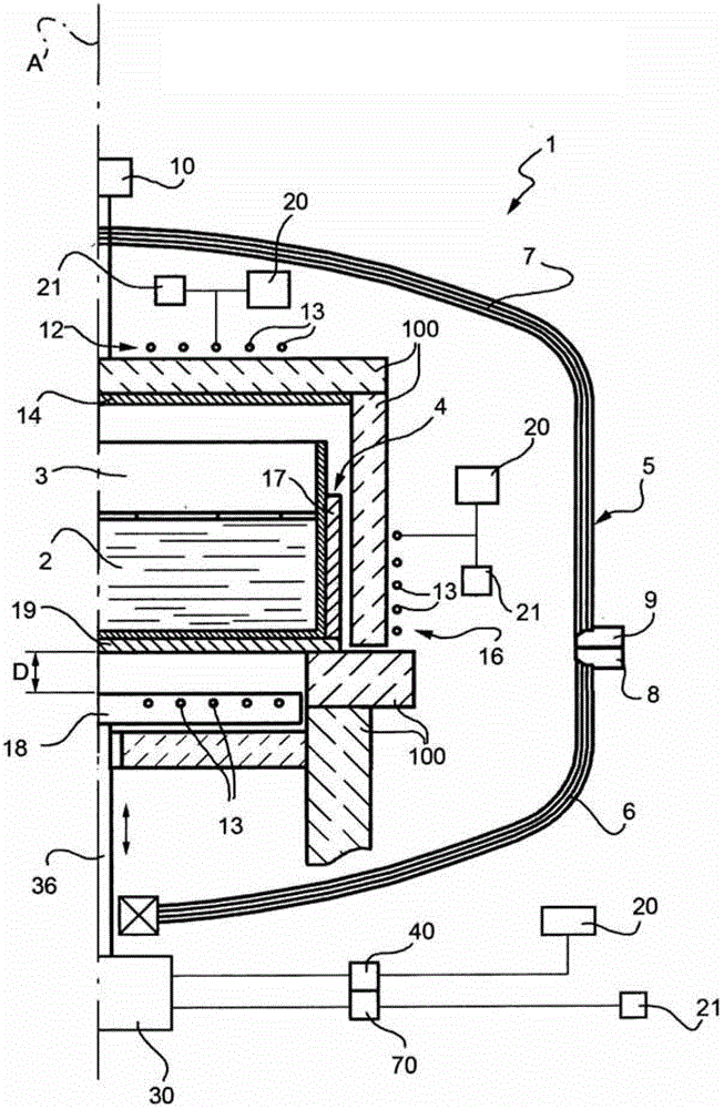 Device for obtaining a multicrystalline semiconductor material, in particular silicon, and method for controlling the temperature therein
