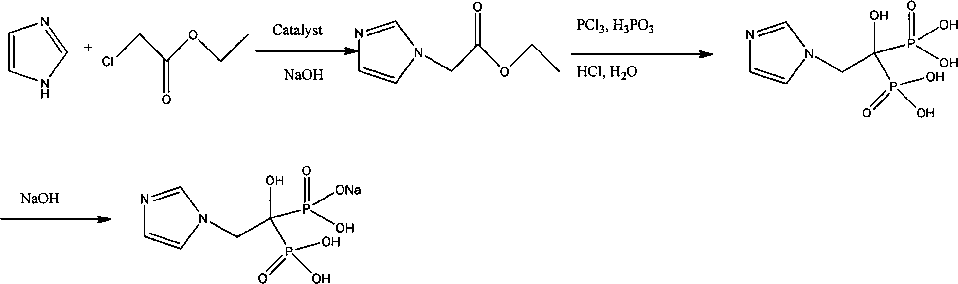 Method for preparing zoledronic acid and sodium salt thereof by utilizing phase transfer catalyst