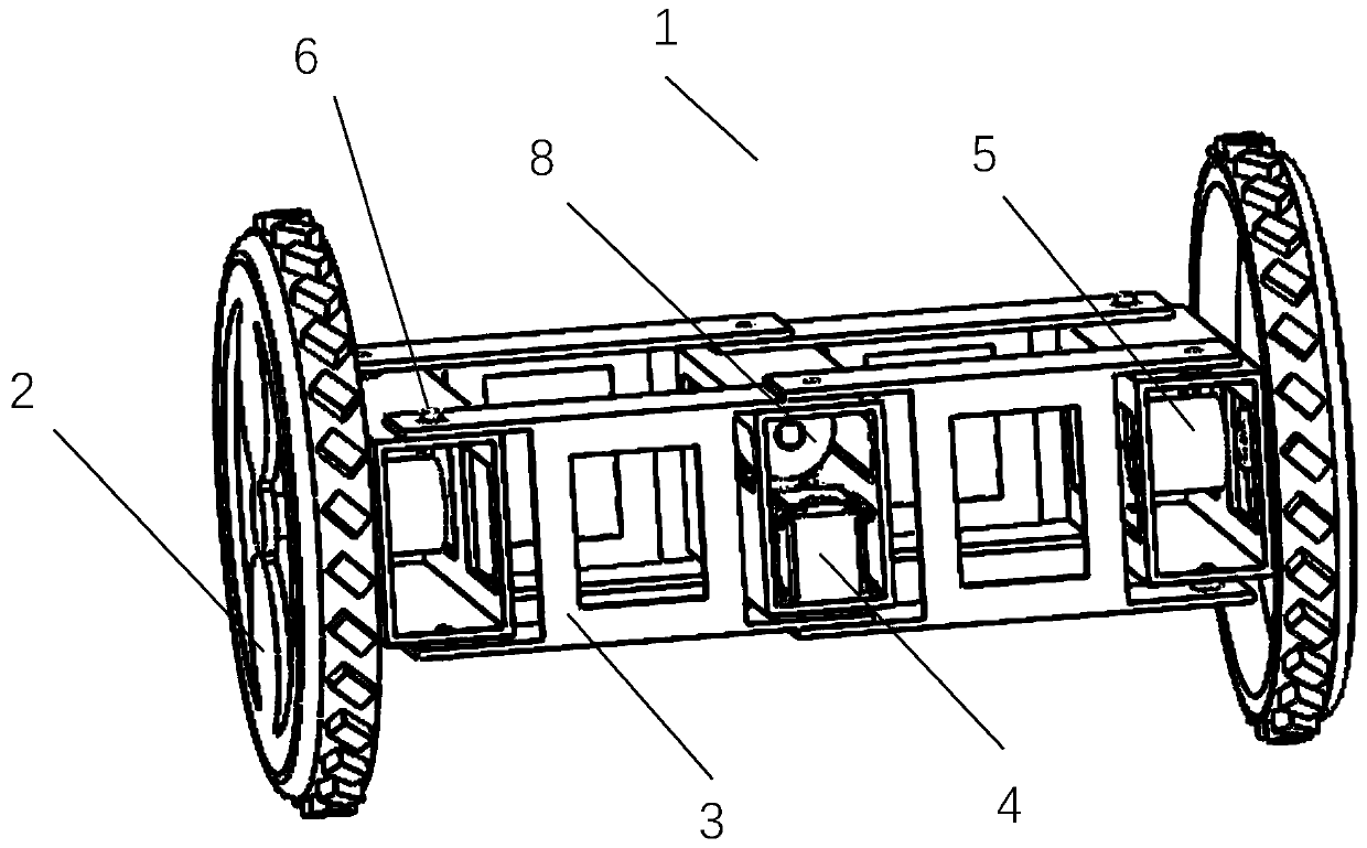 Wheeled obstacle crossing robot with deformable frame structure
