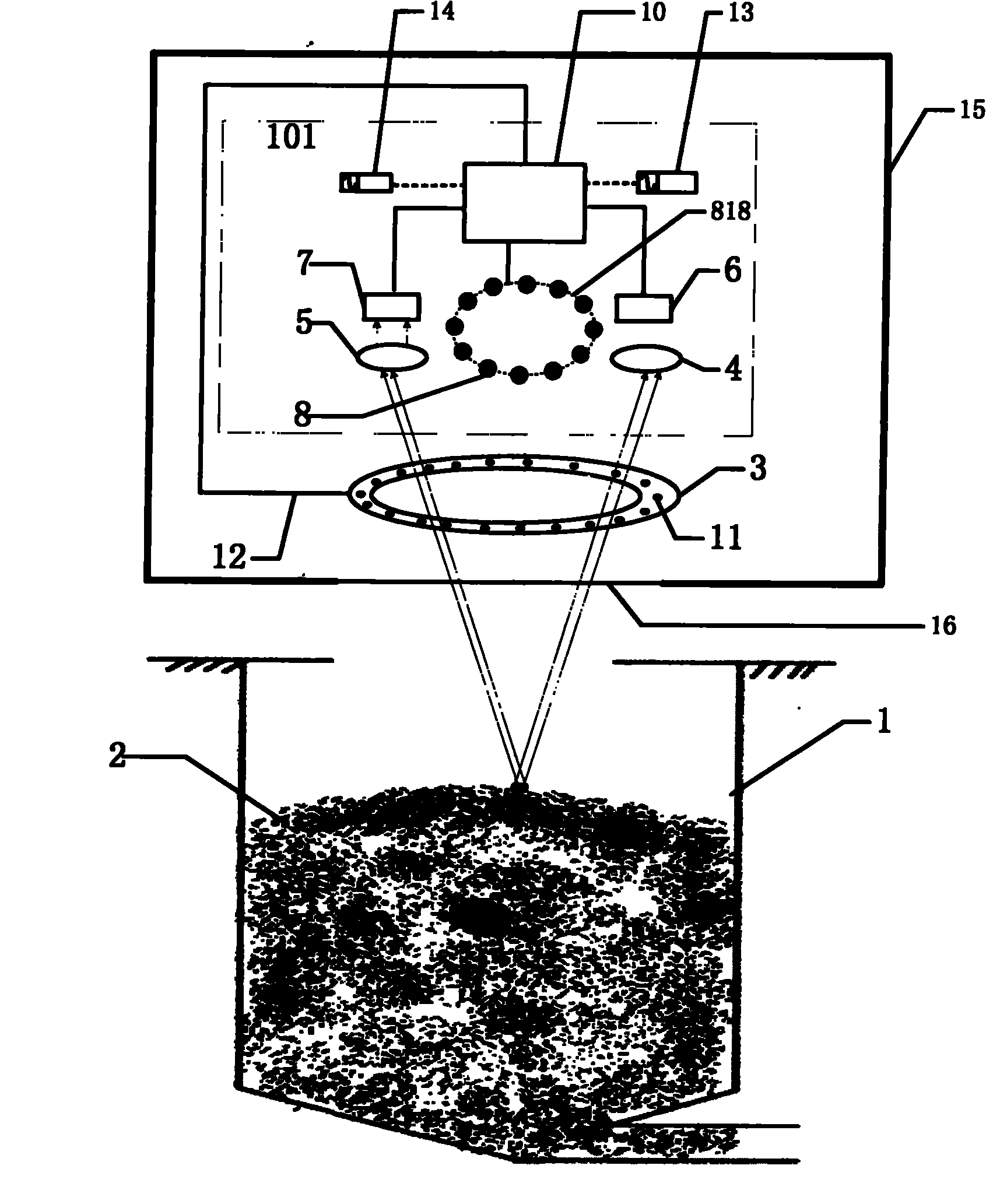 Method for measuring coal bunker material level based on laser and binocular vision and device thereof