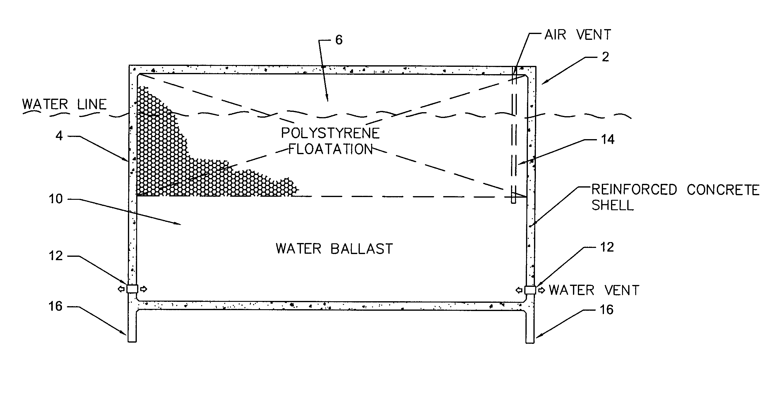Water ballasted wave attenuator