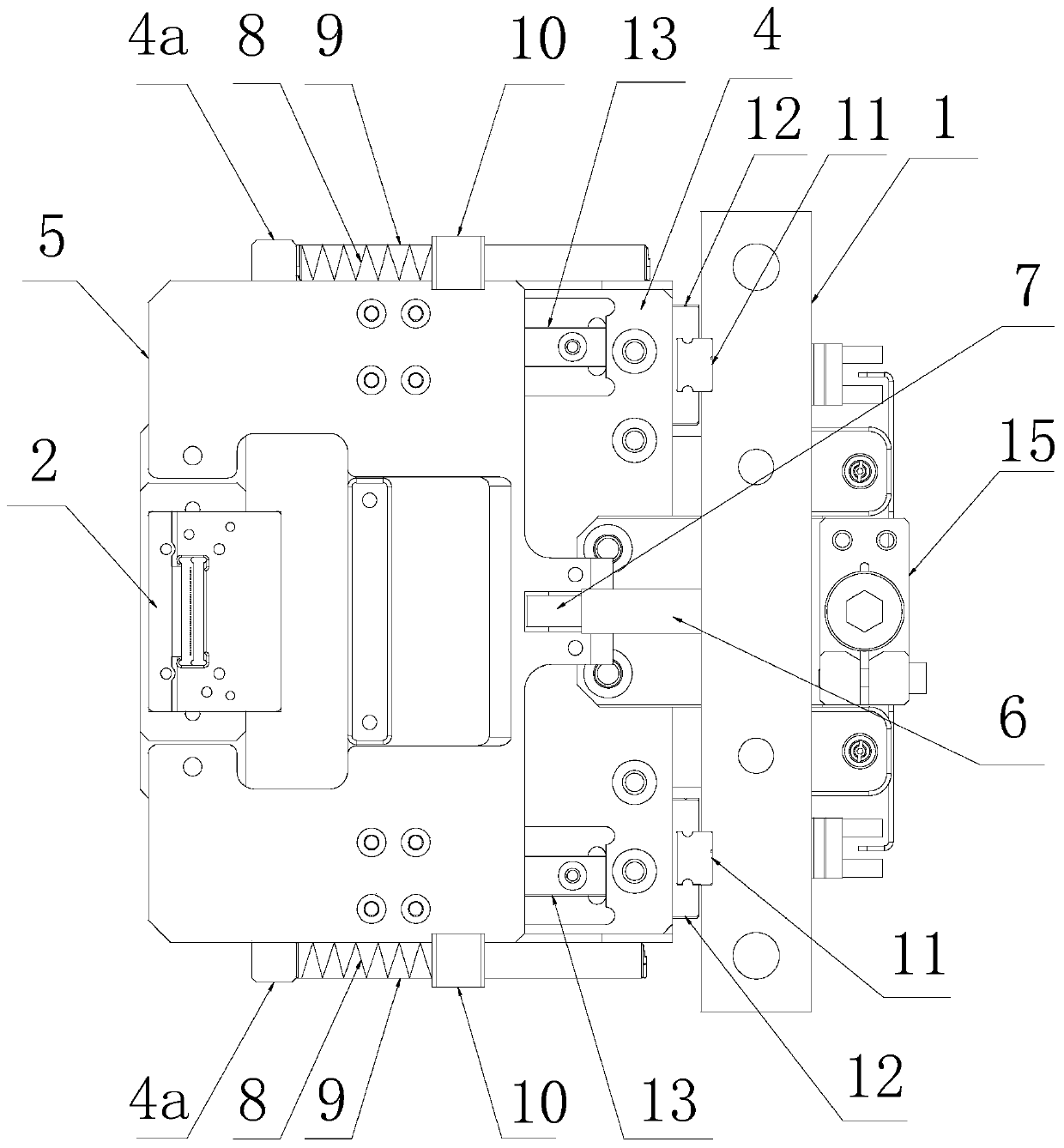 Cam type downward pressing testing mechanism for liquid crystal screen PCB (Printed Circuit Board) connector