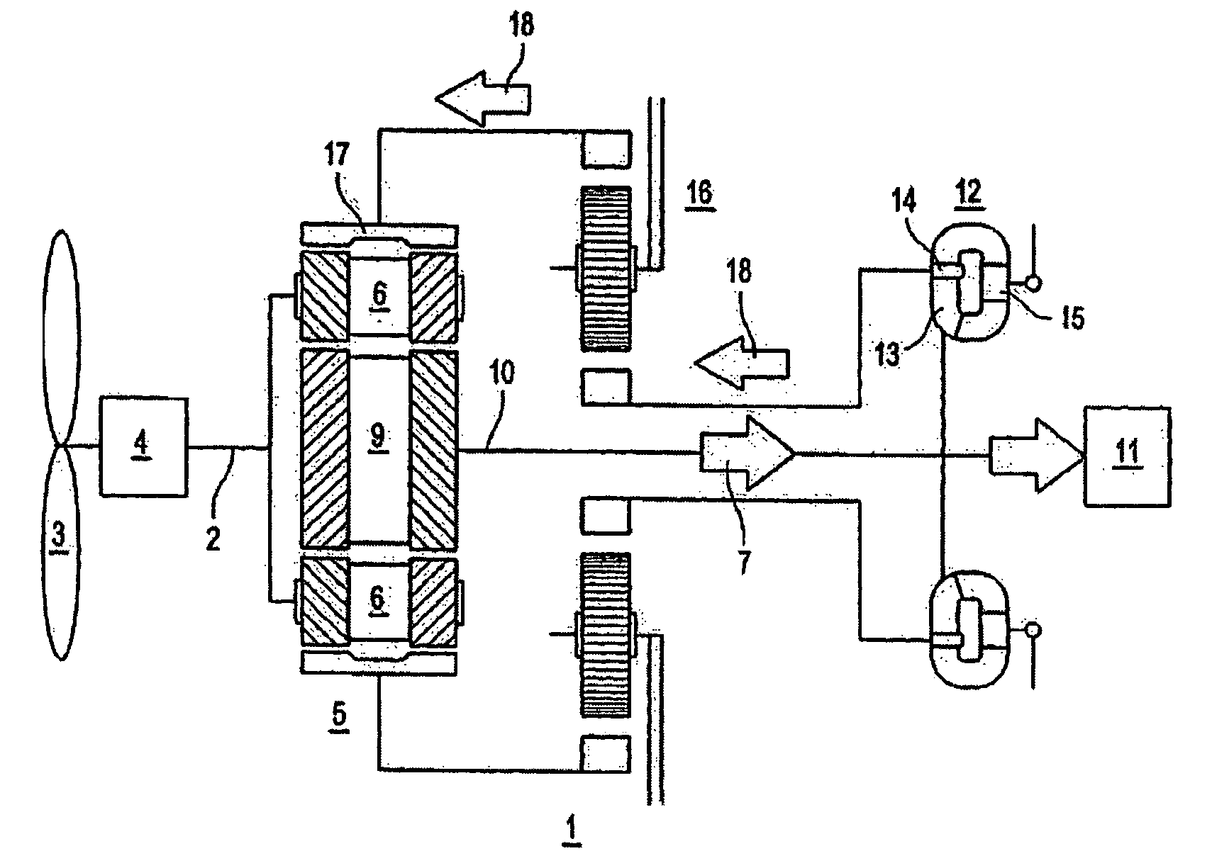 Drive train for the transmission of a variable power