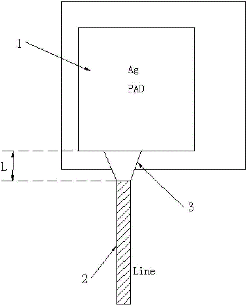 PCB bonding pad/line connection structure