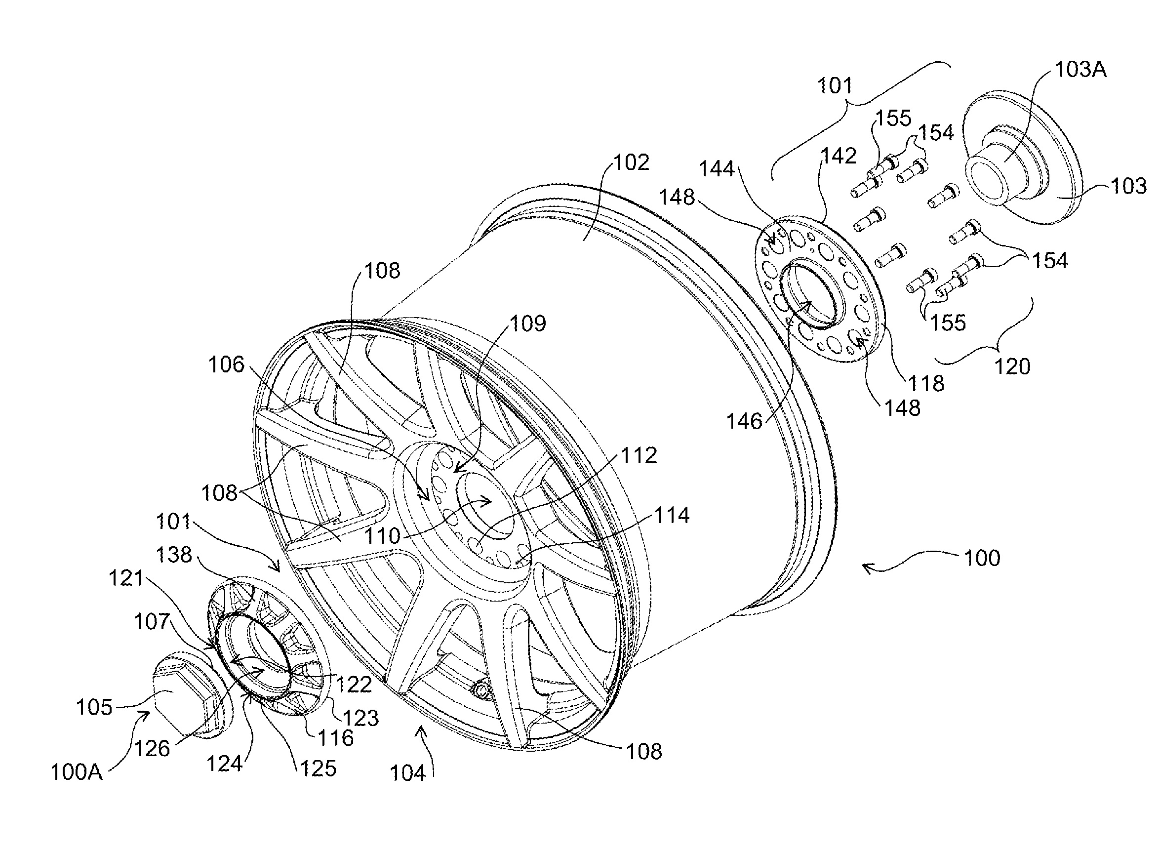 Centre-lock attachment arrangement for composite wheels