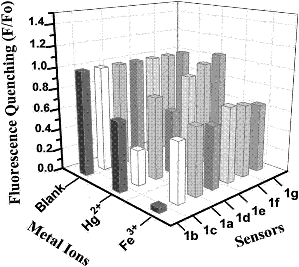 Benzoyl amide derivative fluorescence probes for identifying and detecting ferric ion and divalent mercury ion, preparation method and application thereof