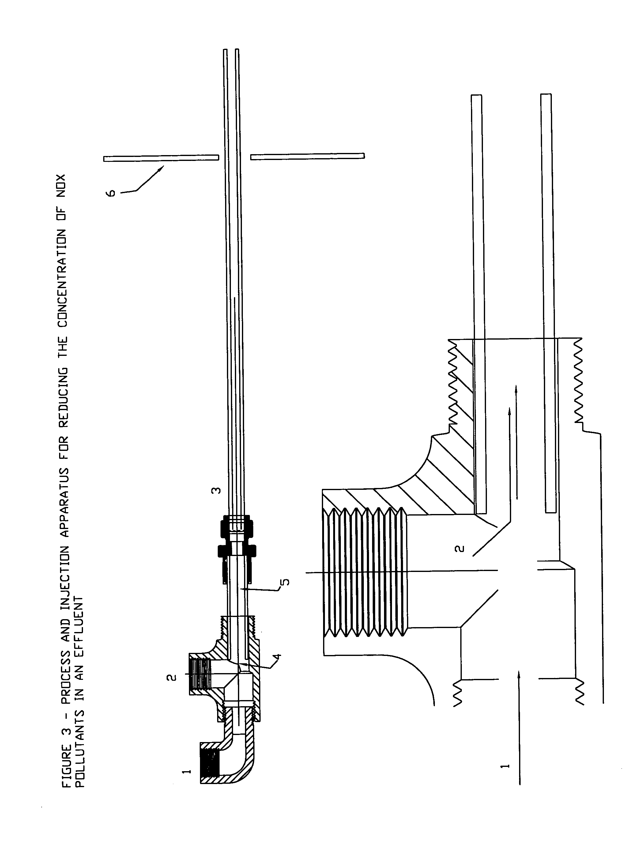 Process and injection apparatus for reducing the concentration of NOX pollutants in an effluent