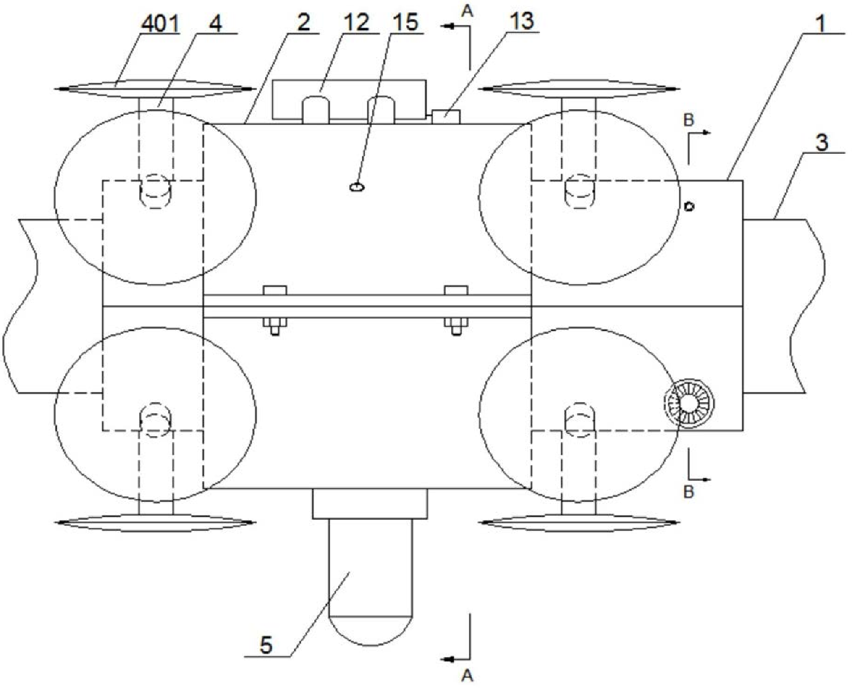 An anti-tilt skin cleaning device for overhead cables