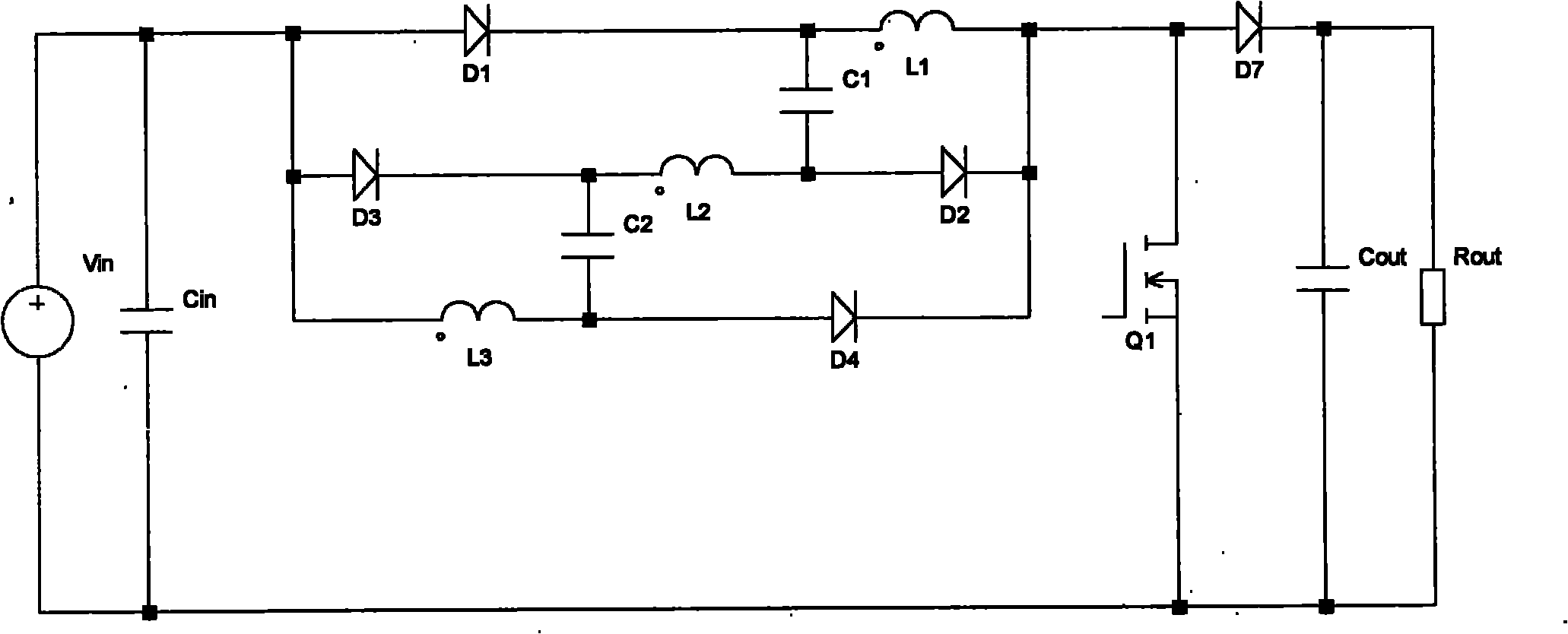 High-gain boost converter with inductance-capacitance switching network