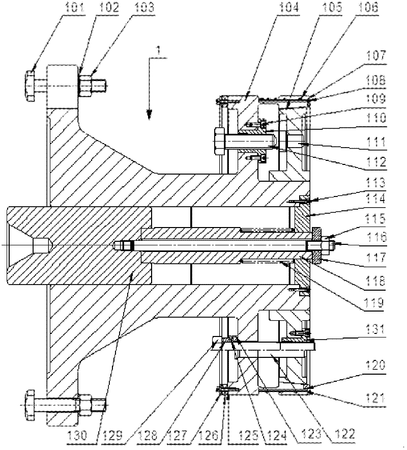 Internal expanding type centering fixture for turning large-scale sleeve parts