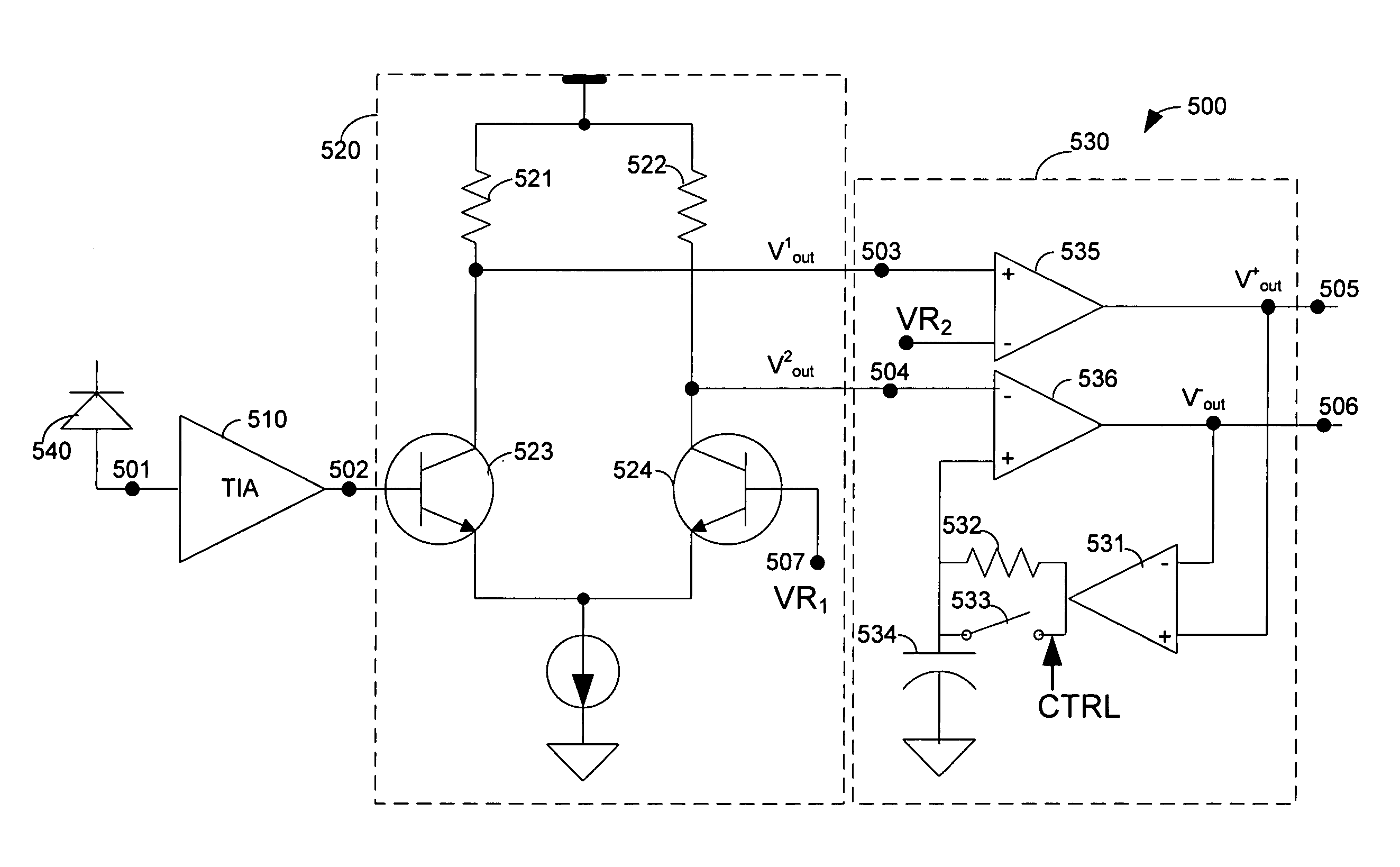 Transimpedance (TIA) circuit usable for burst mode communications