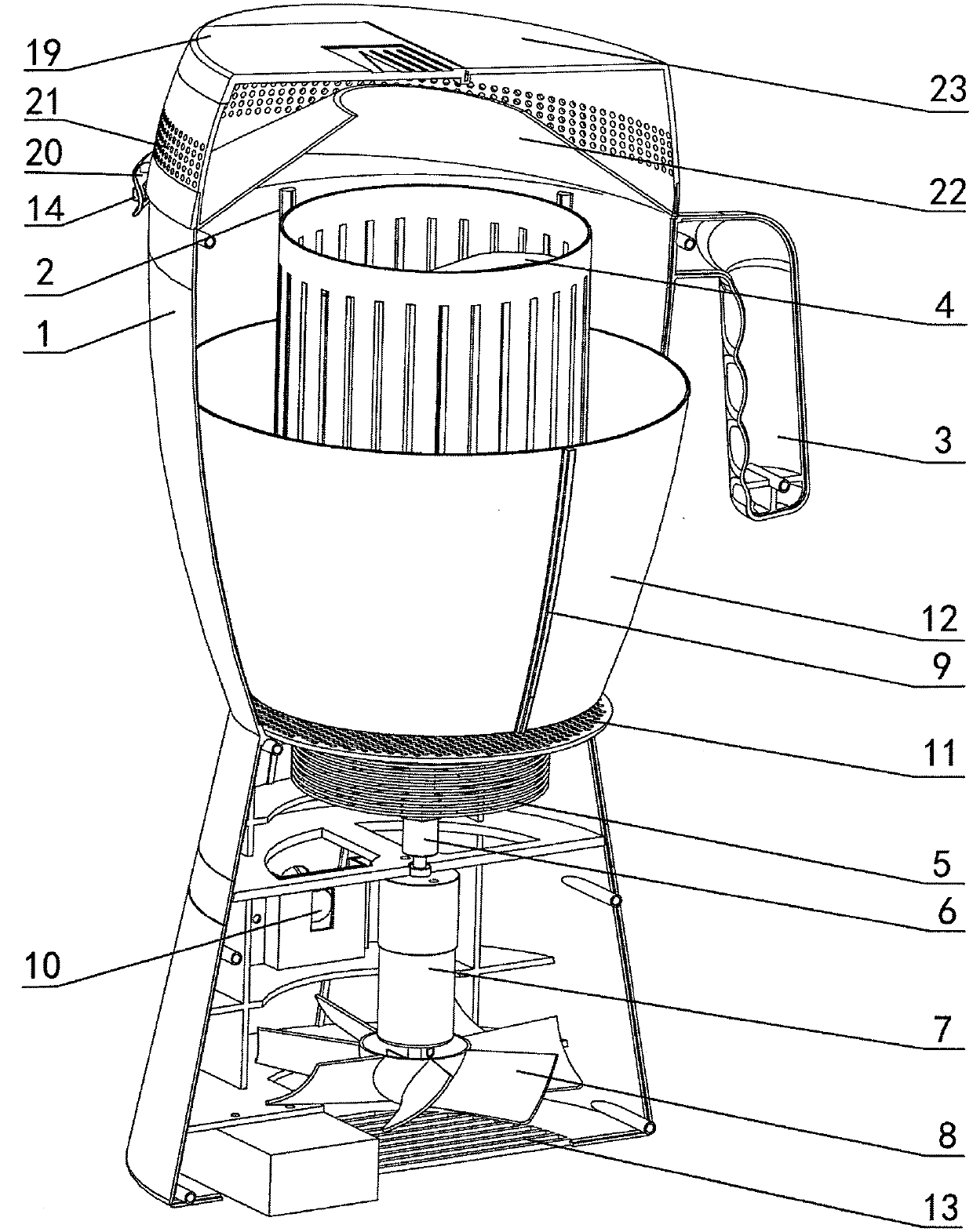 A garlic processing device integrating peeling, slicing and crushing garlic