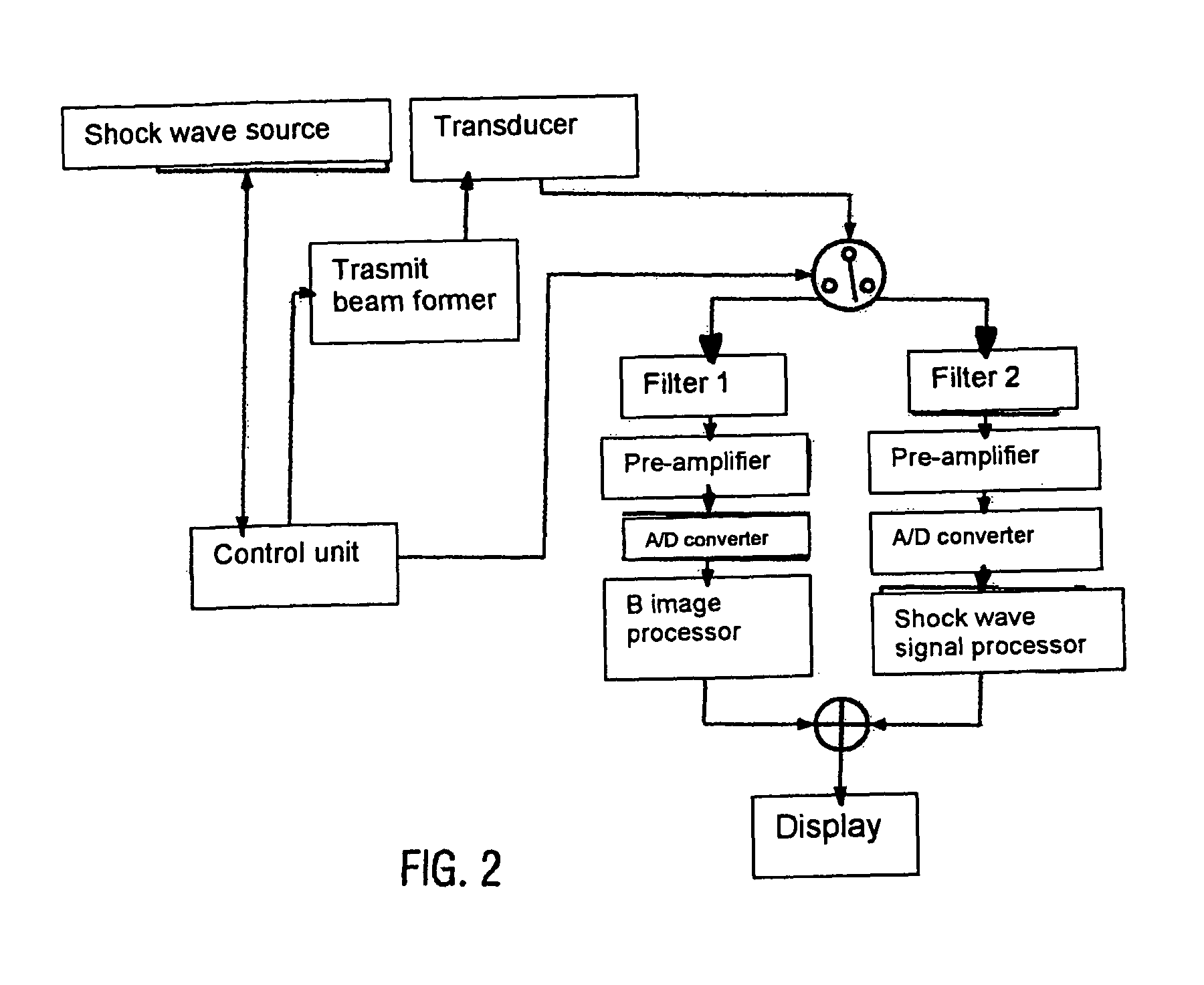 Shock wave therapy device with image production