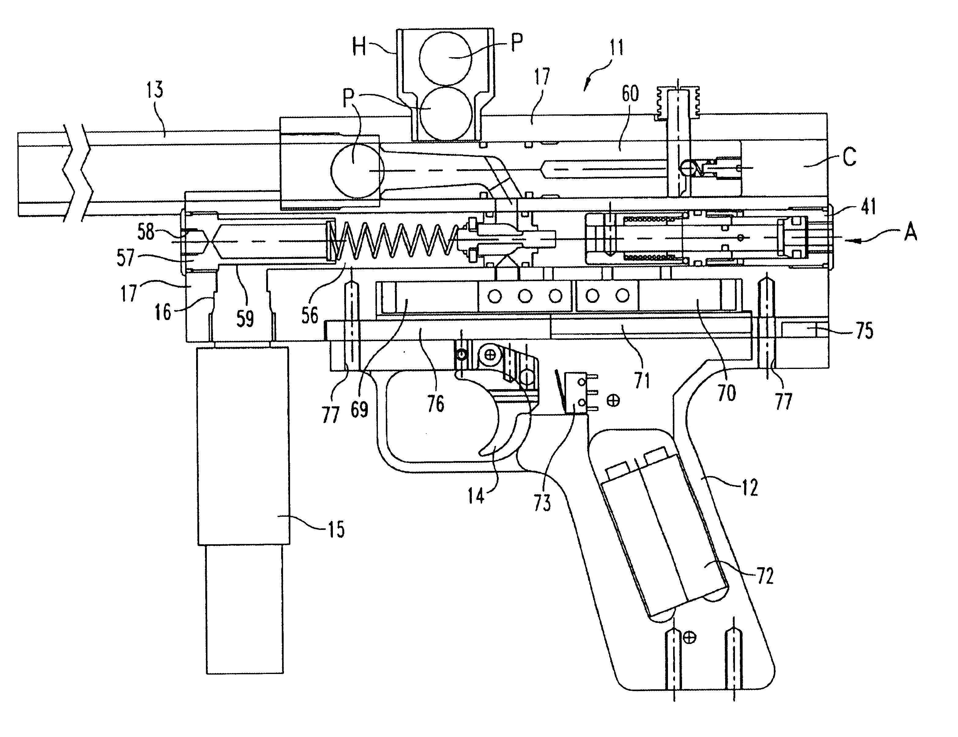 Electronic pneumatic paintball gun