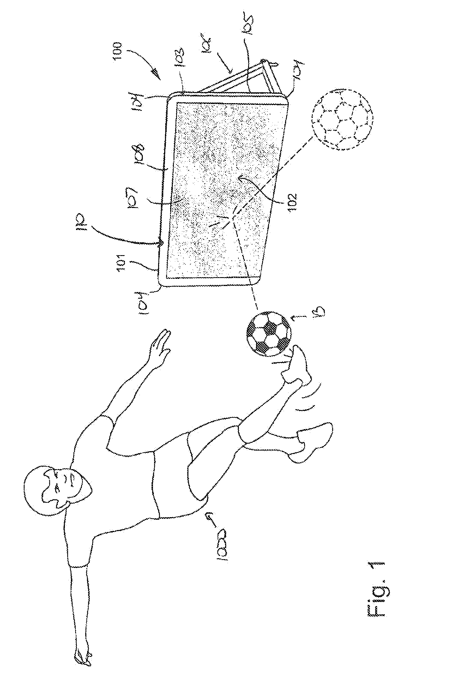 Soccer training device, method of use and system