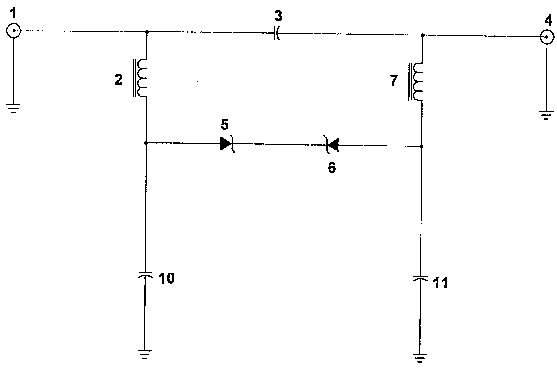 Voltage limiter for coaxial cable carrying RF signals and voltage