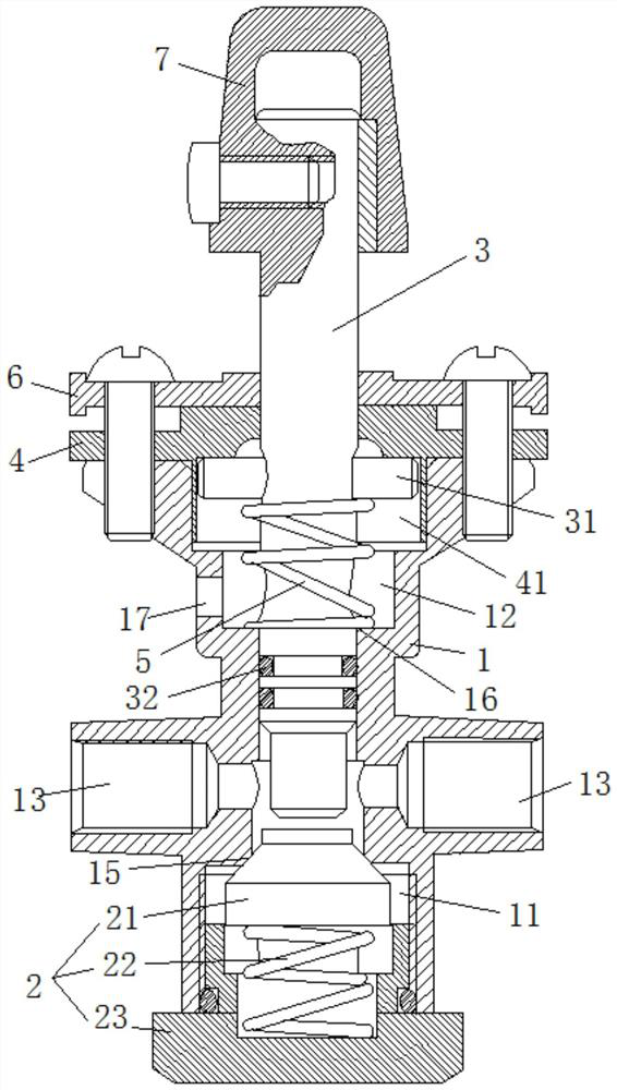 A three-way valve driven by a pin shaft