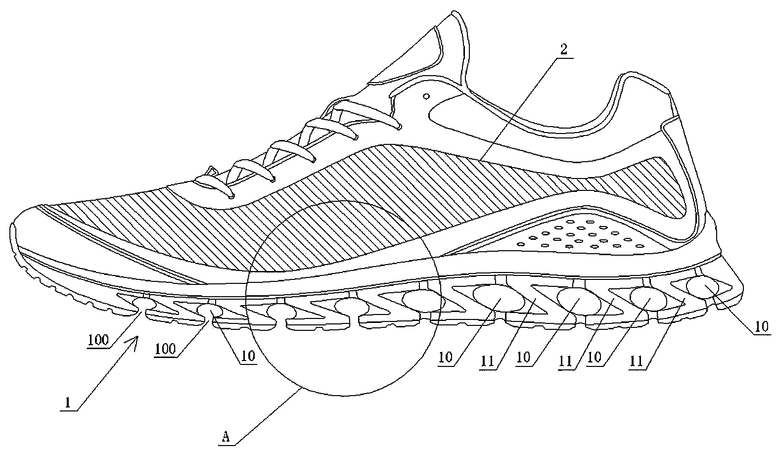 Light running shoe with novel structure