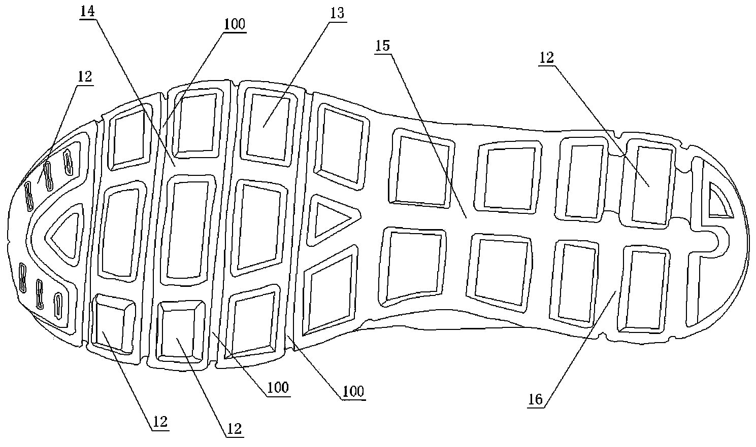 Light running shoe with novel structure