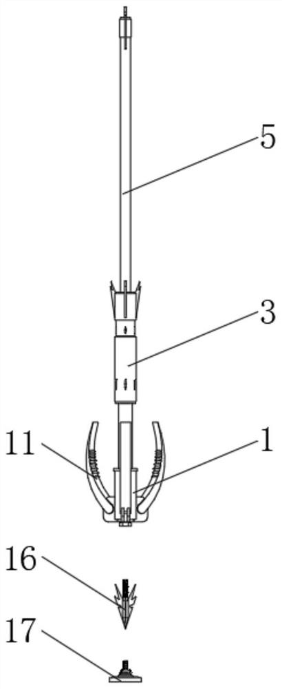 Long-distance positioning rope hook claw capable of being dissembled and assembled