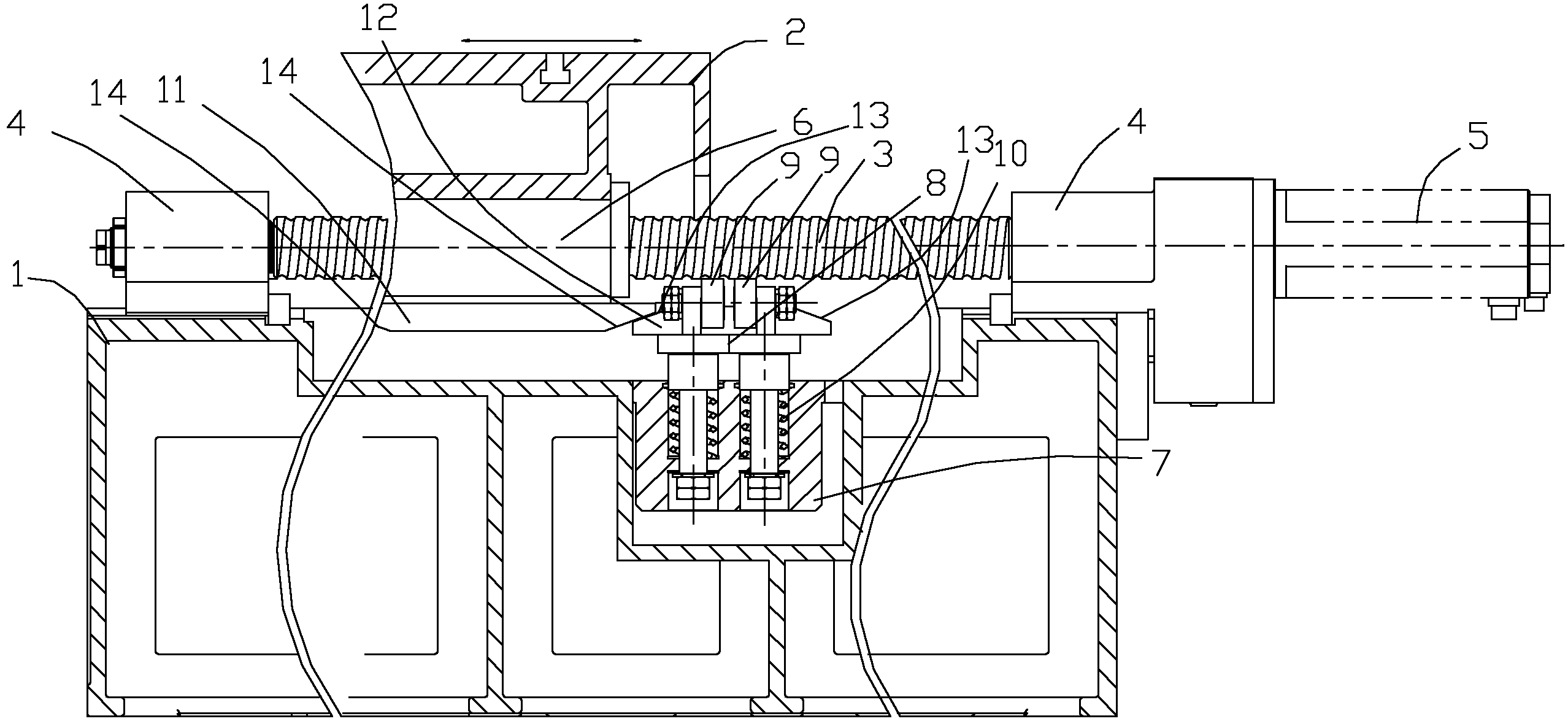 Screw rod supporting device on planer type milling machine with moving workbench