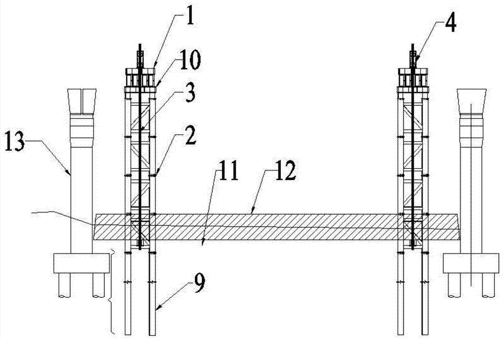 Whole striding bridge lowering dismounting system based on ground supporting and construction method thereof