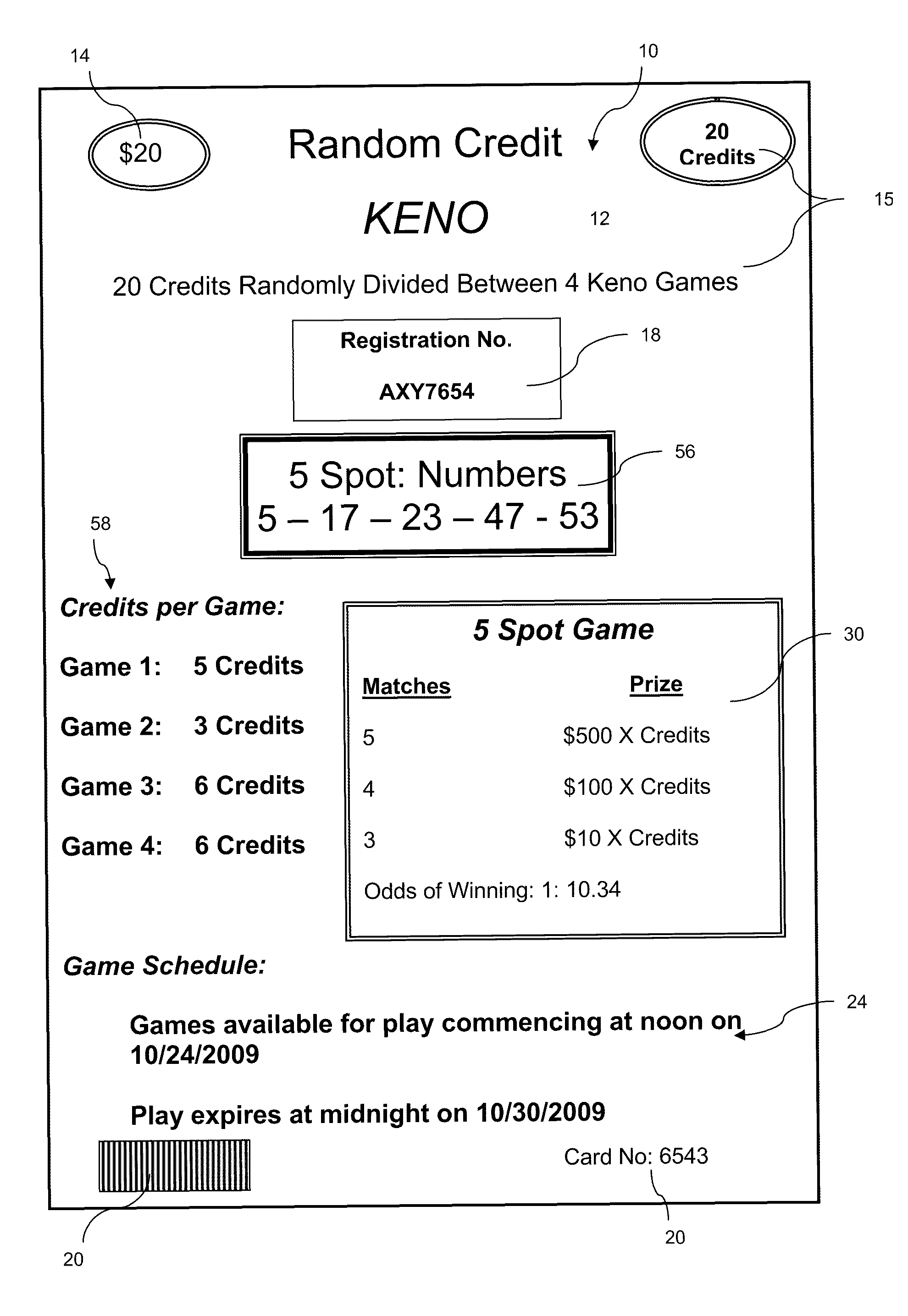 Lottery system and method incorporating random credit allocation to a plurality of games