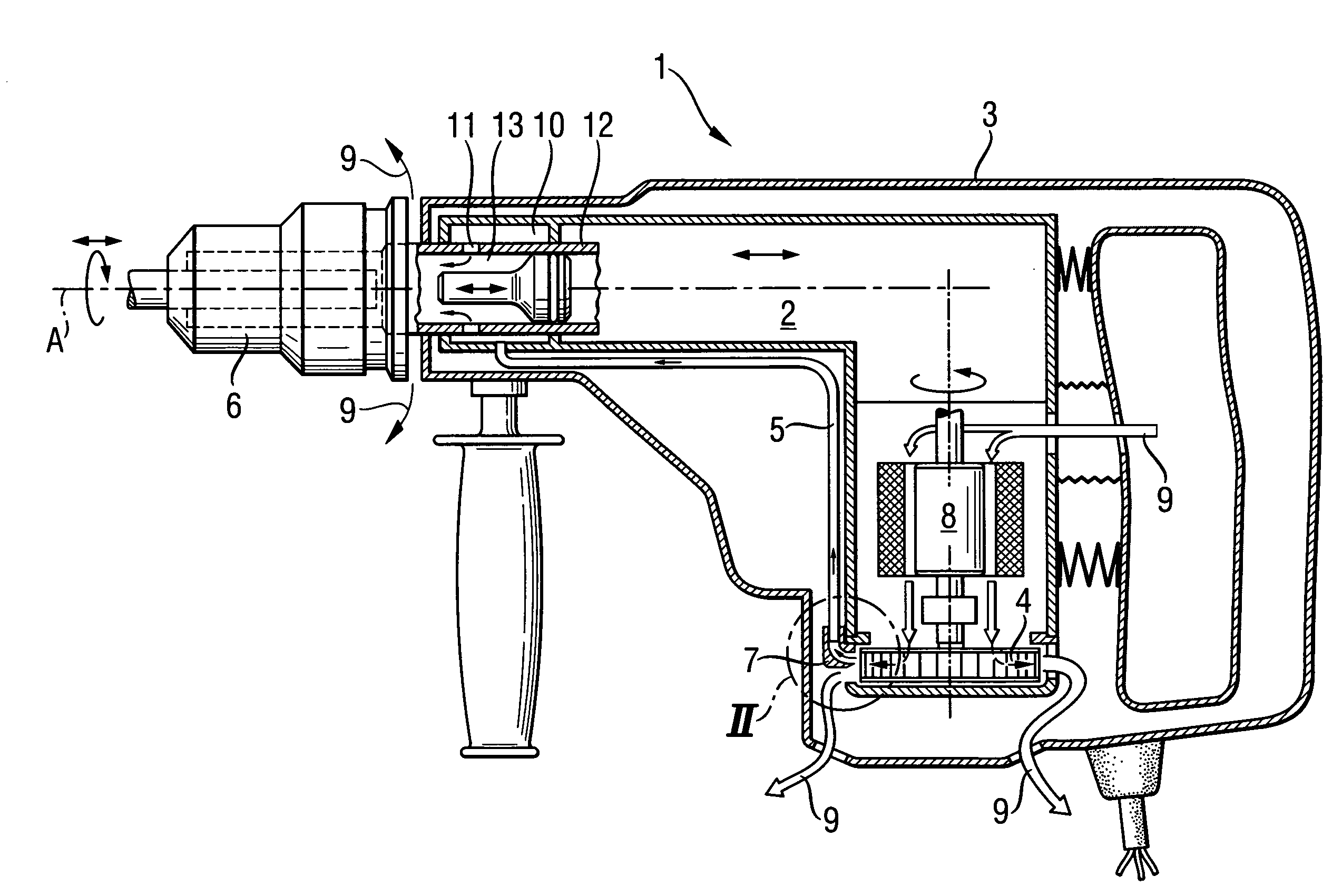 Electrical hand-held tool with a cooling fan
