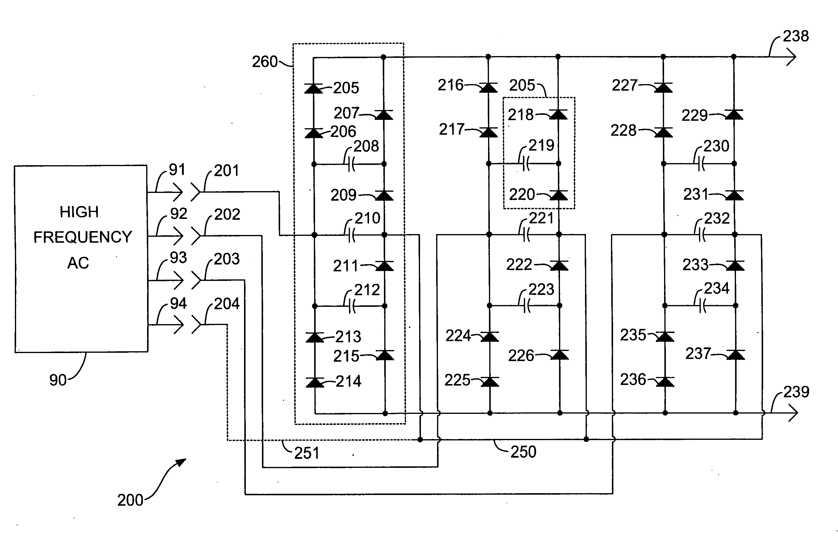 Wide range DC power supply with bypassed multiplier circuits