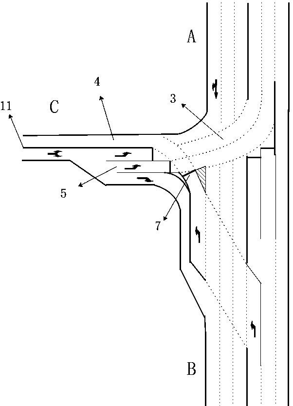 Three-way intersection adopting batch lane changing method and control method thereof