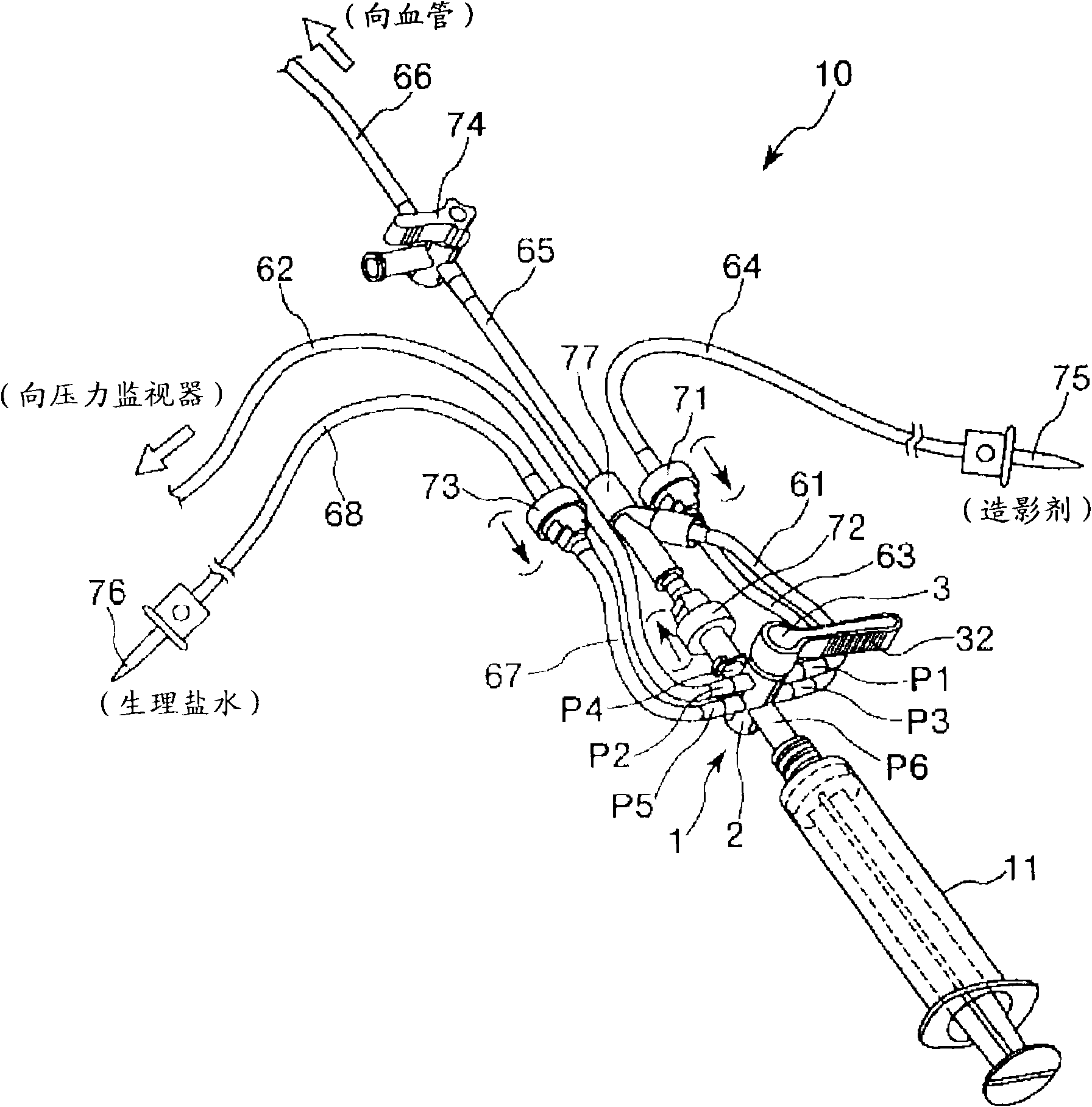 Multiway cock and liquid dispensing circuit