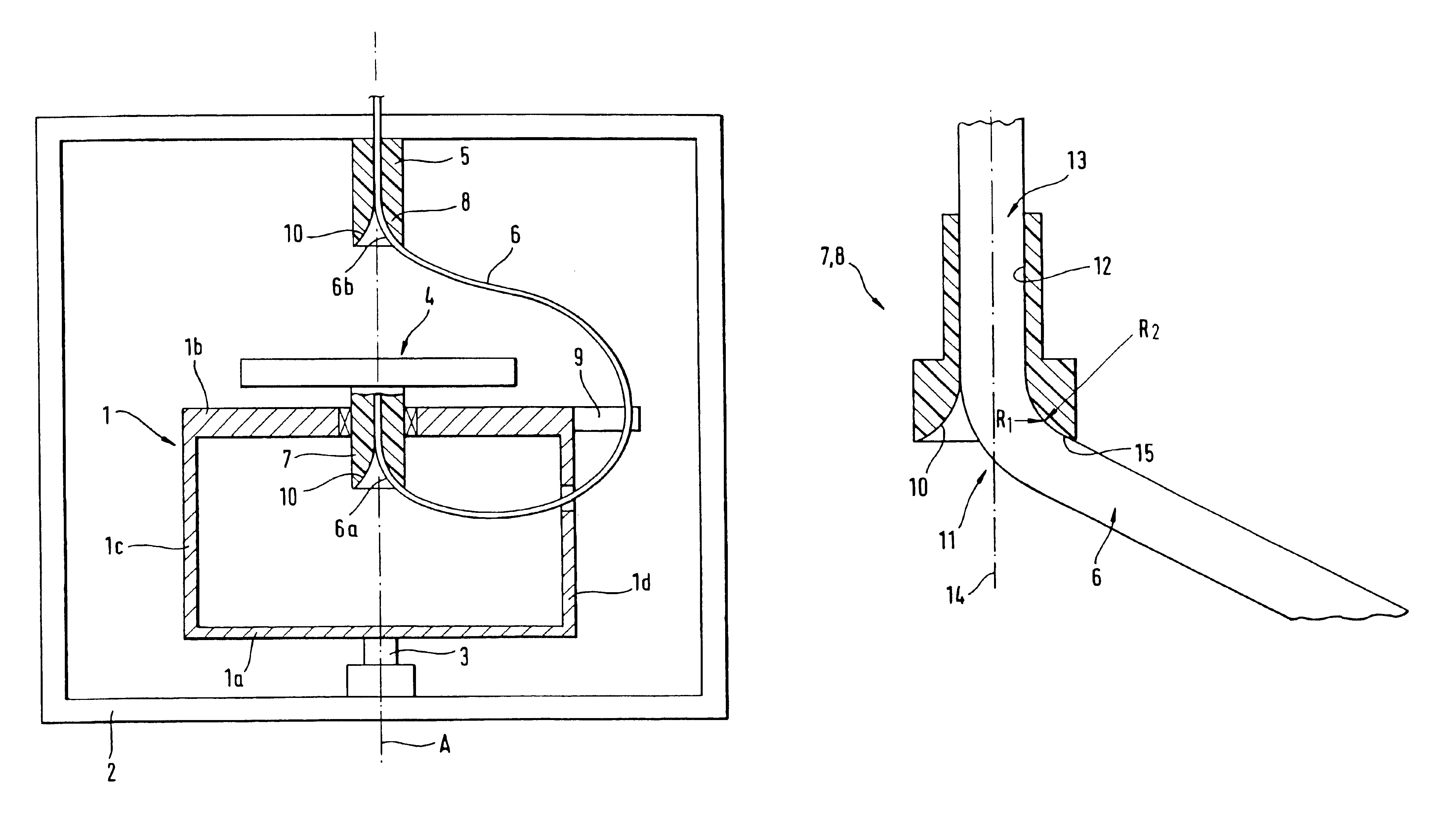 Centrifuge with a fluid line guide element having a curved bearing surface