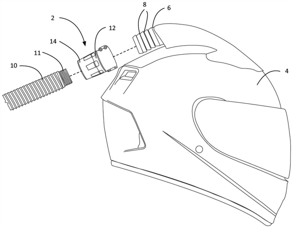 Magnetic hose connection for helmet forced ventilation hose